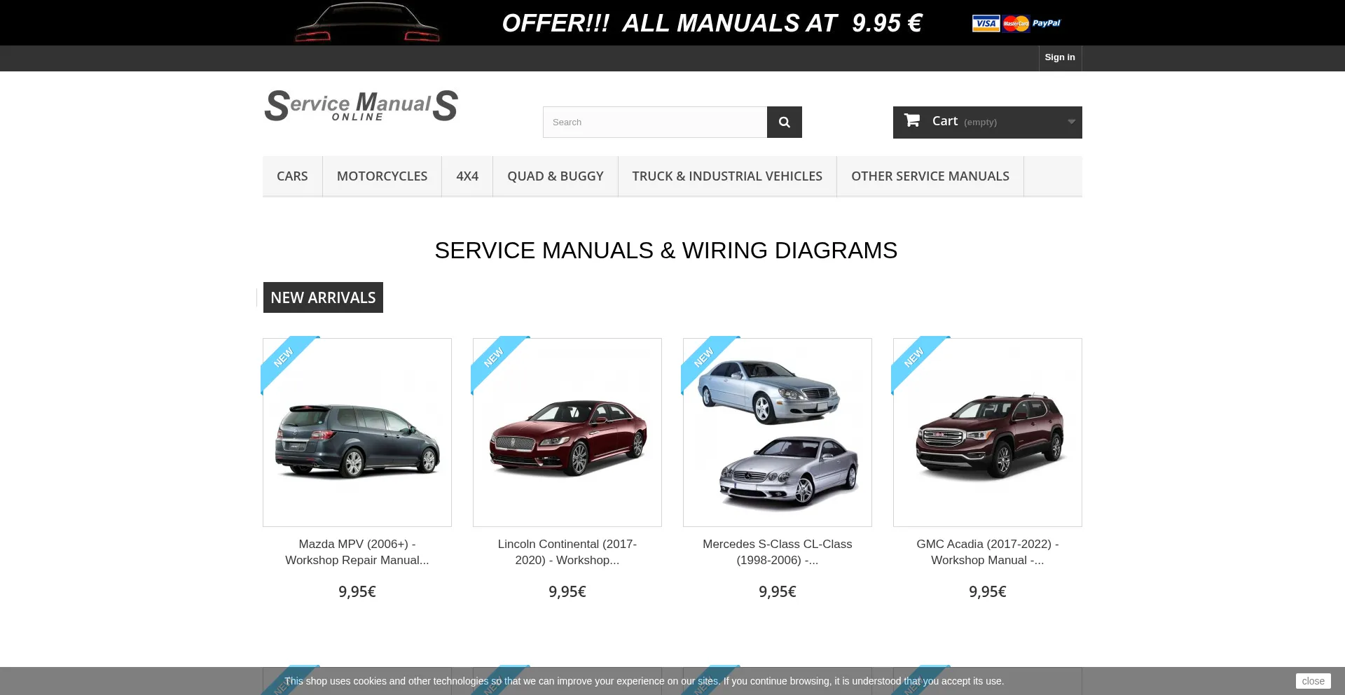 Website screenshot of Servicemanuals.online