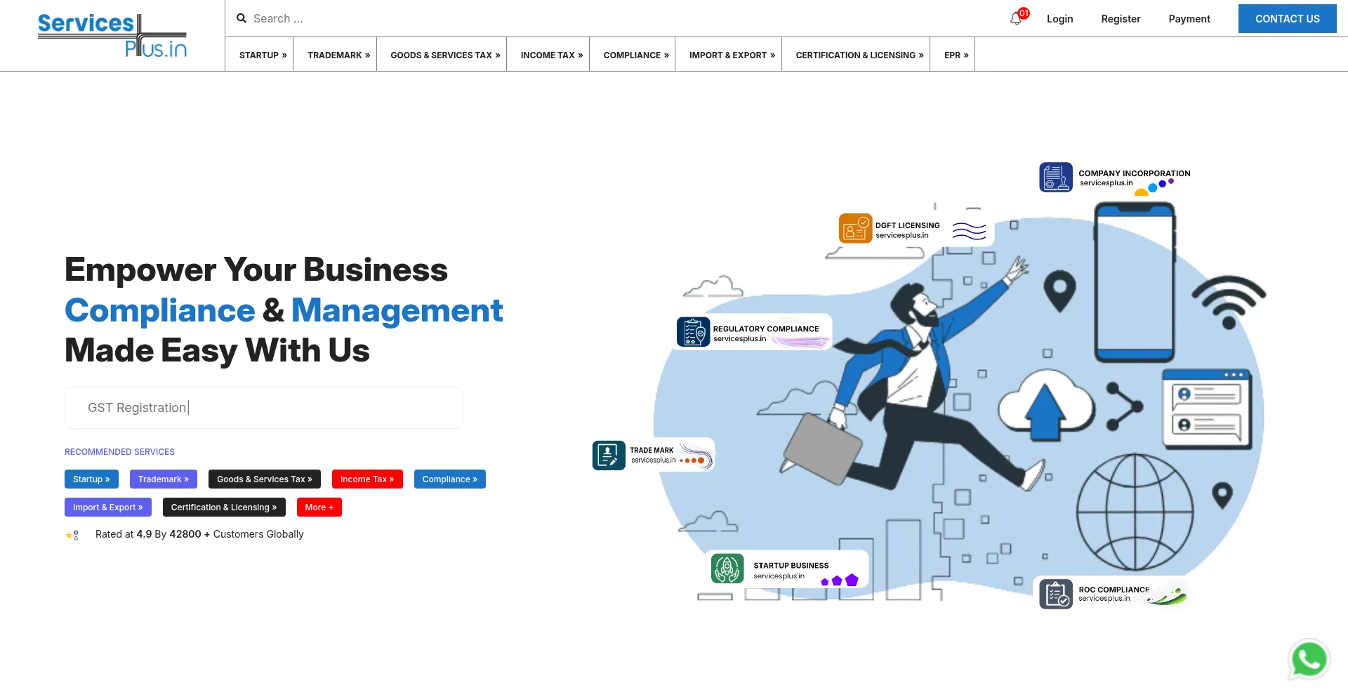 Website screenshot of Servicesplus.in