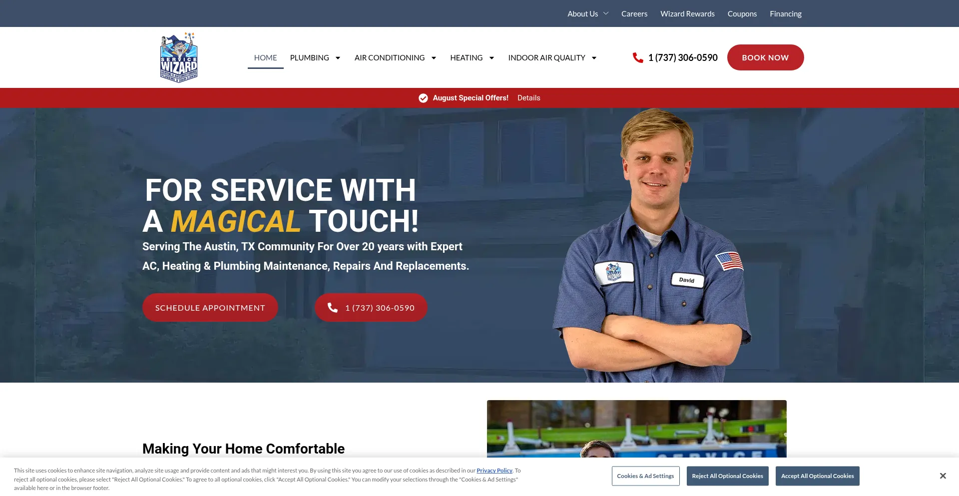 Website screenshot of Servicewizardac.com