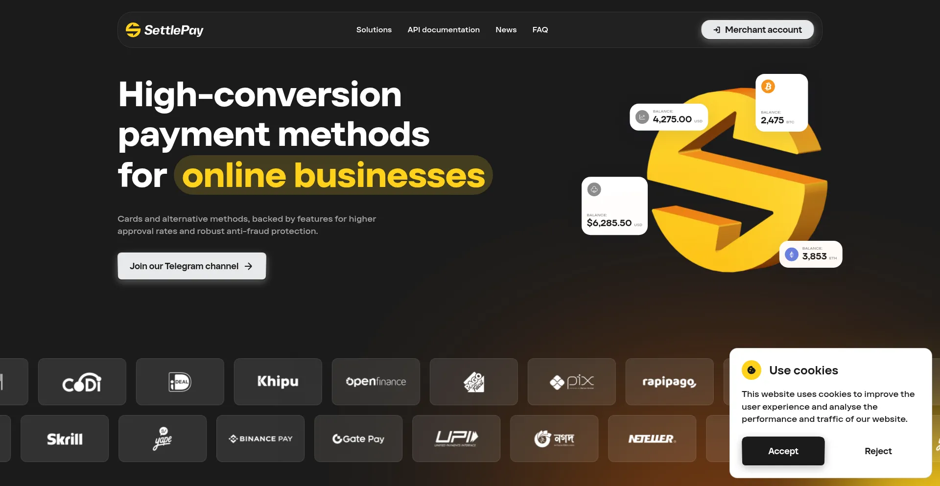 Website screenshot of Settlepay.digital