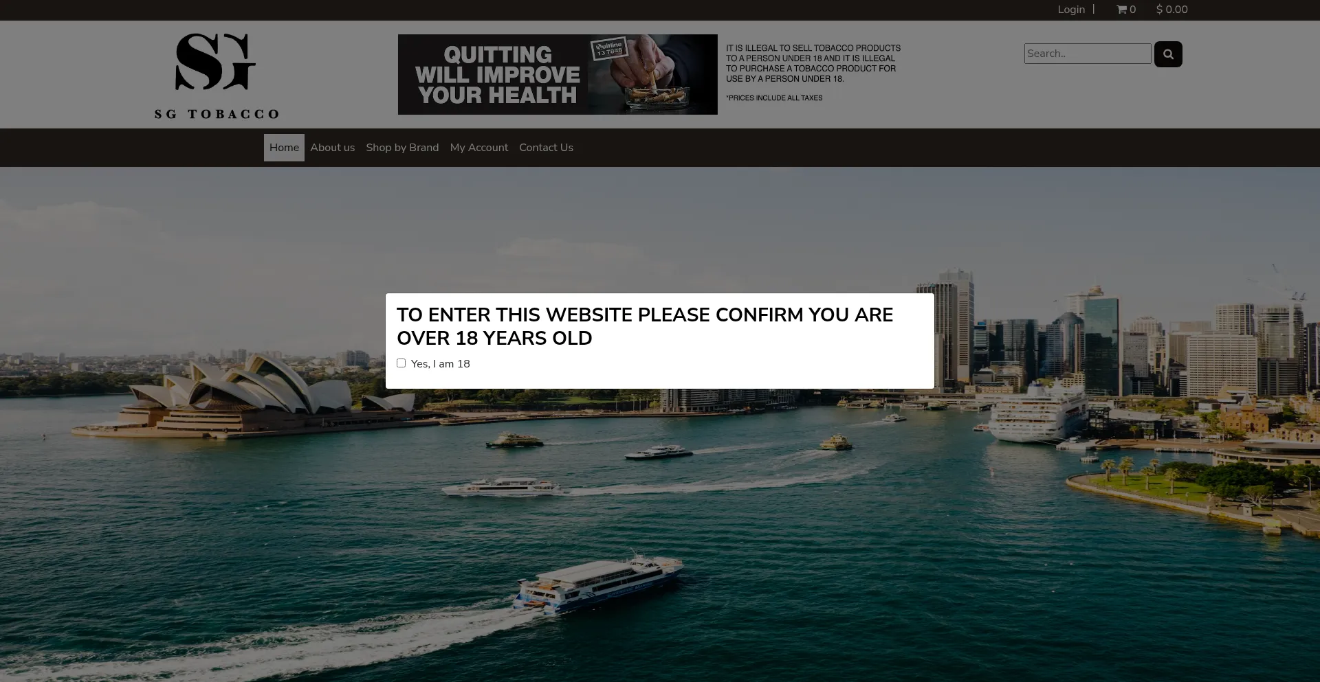 Website screenshot of Sgtobacco.com.au