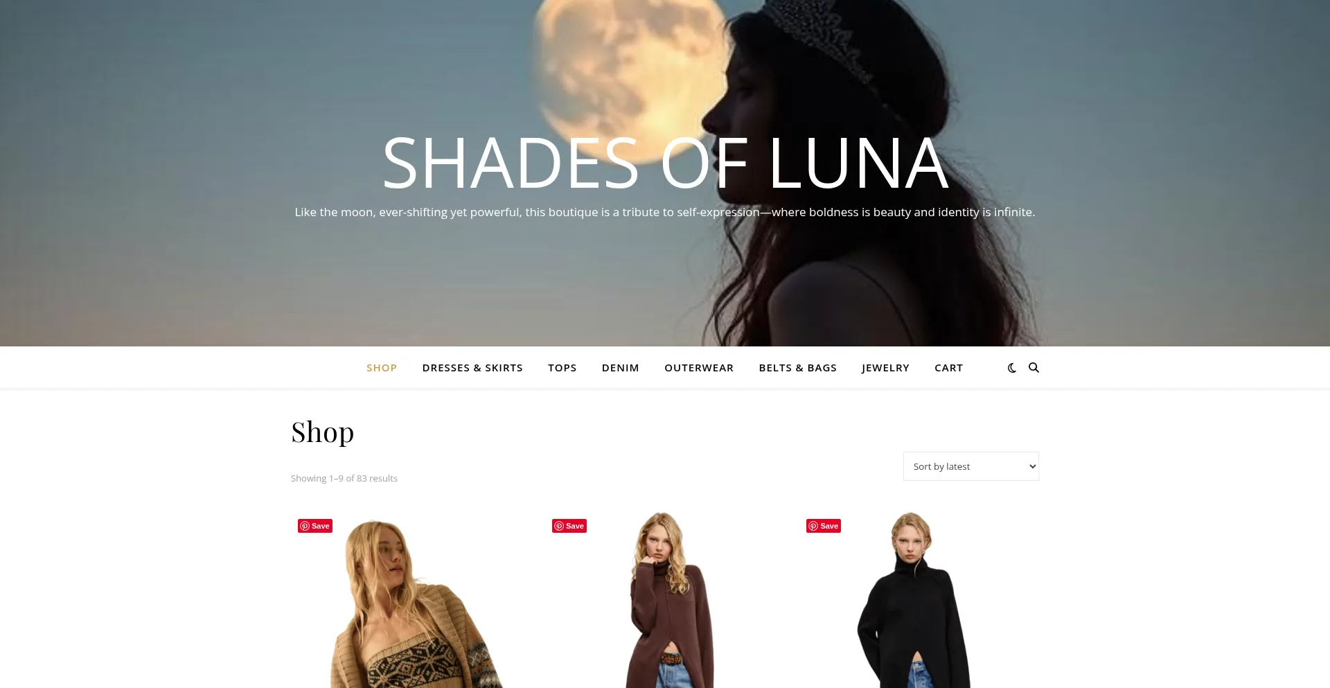 Website screenshot of Shadesofluna.com