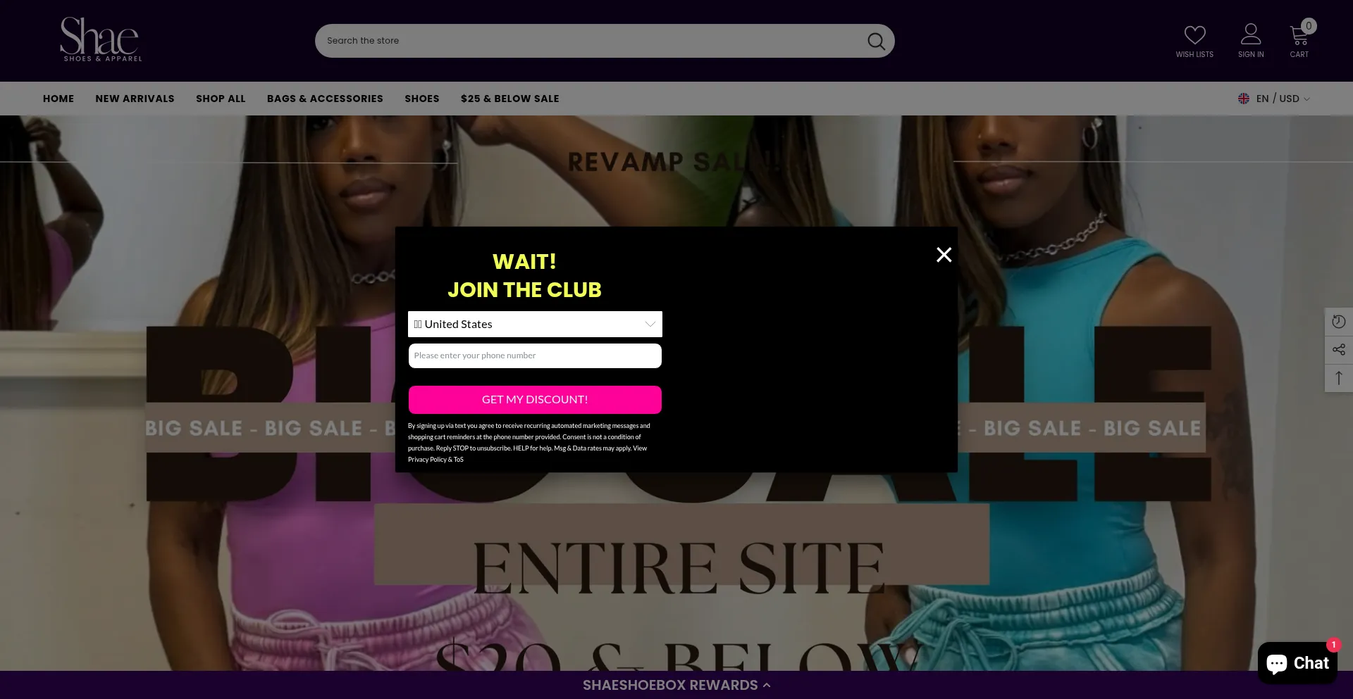 Website screenshot of Shaeshoebox.com
