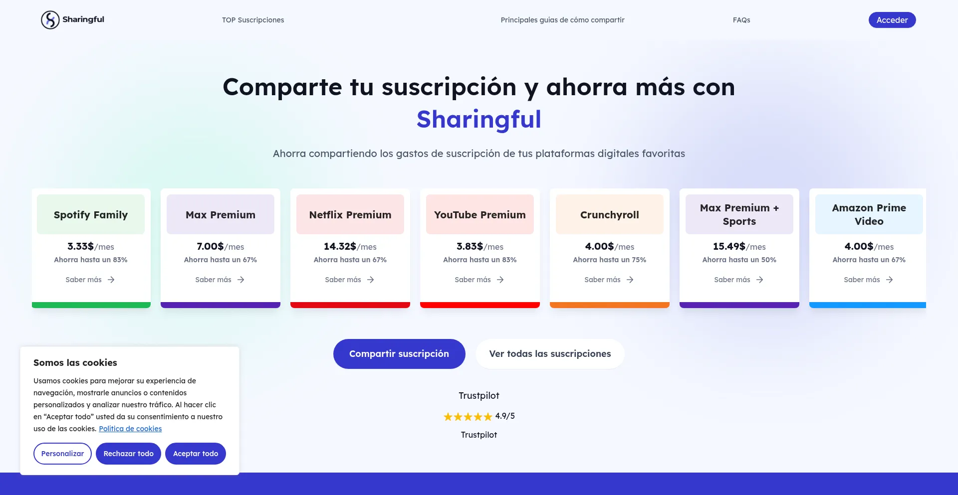 Website screenshot of Sharingful.com