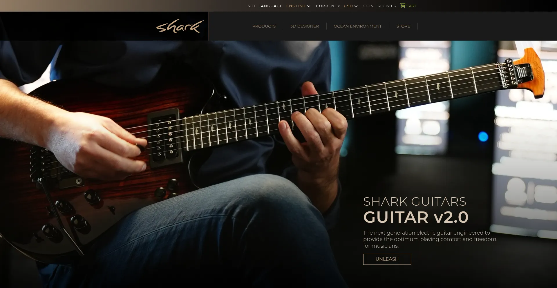 Website screenshot of Sharkguitars.com