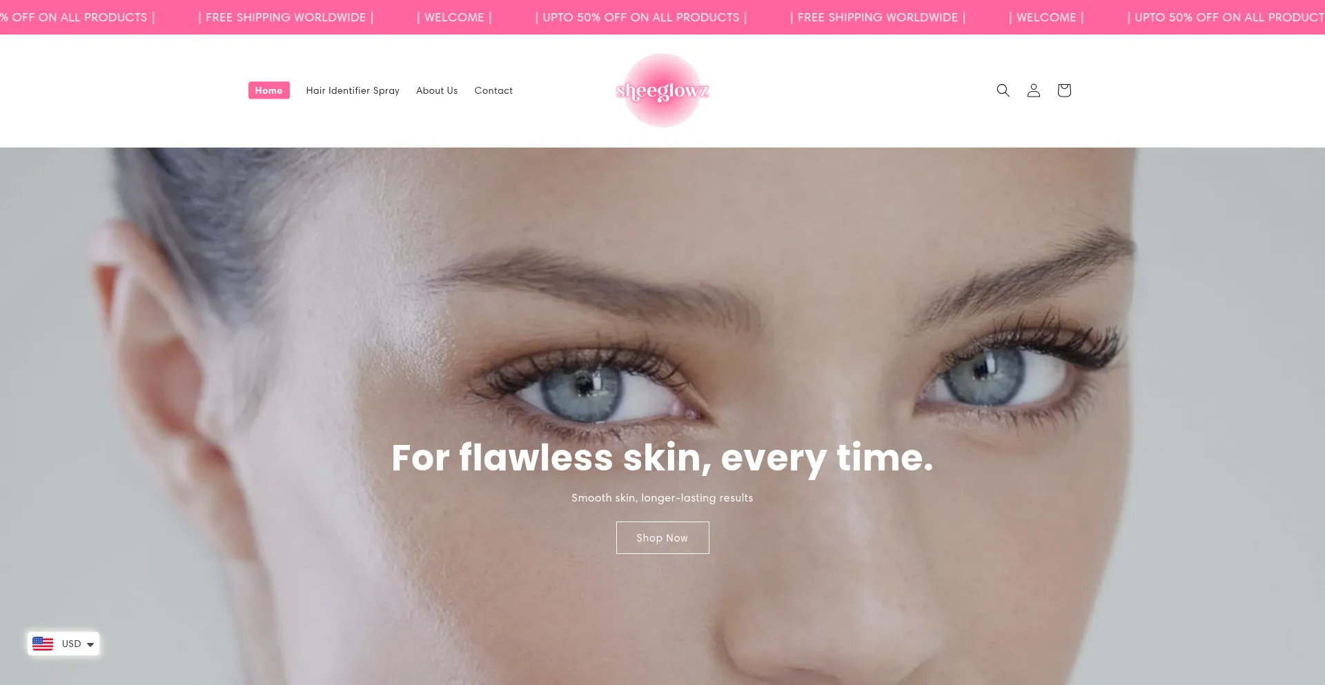 Website screenshot of Sheeglowz.com