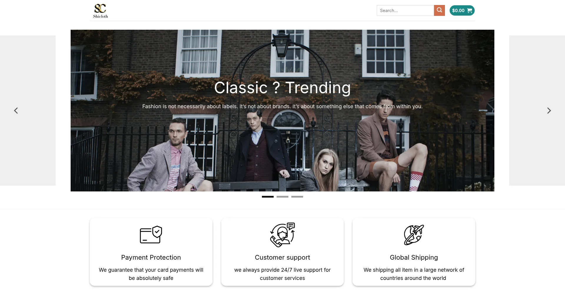 Website screenshot of Shicloth.com