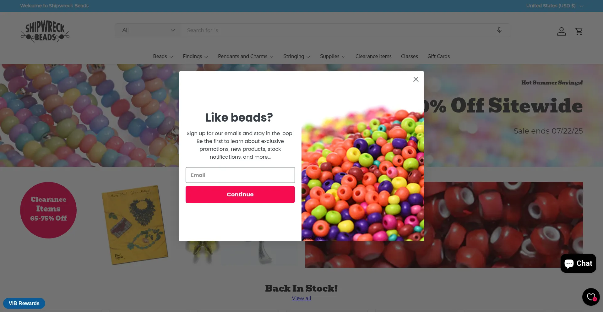 Website screenshot of Shipwreckbeads.com