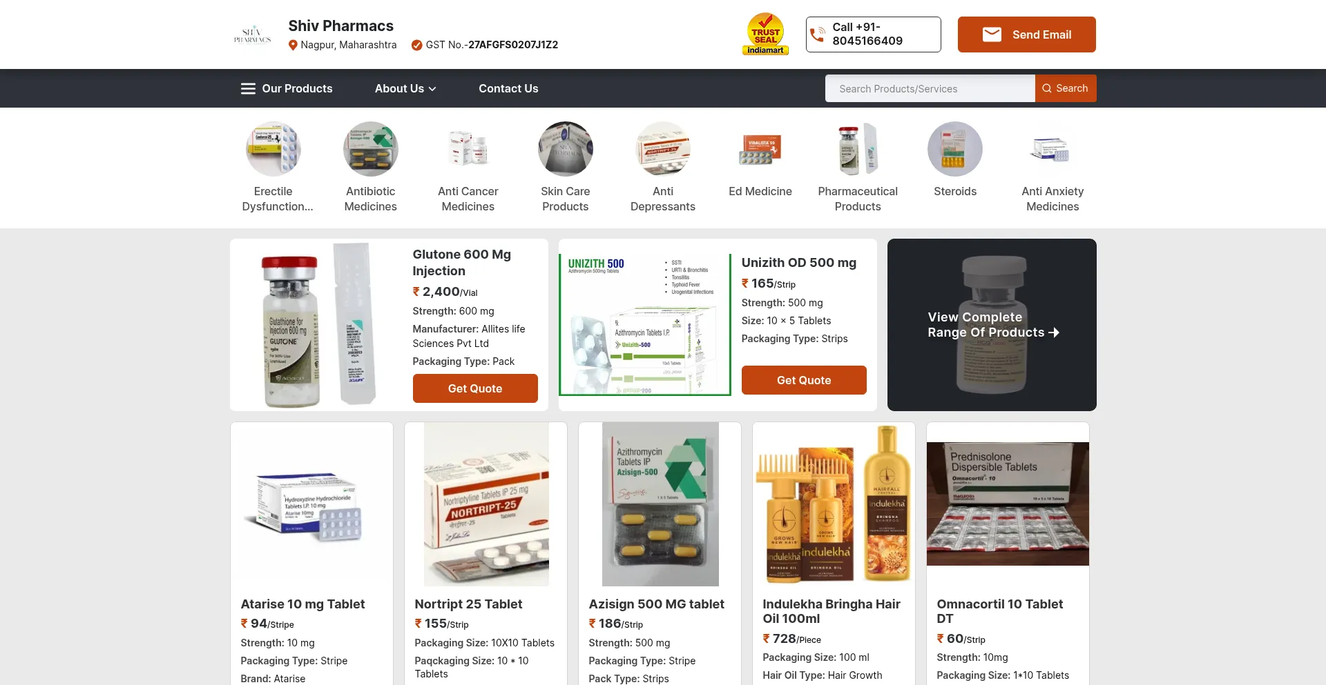 Website screenshot of Shivpharmacs.com