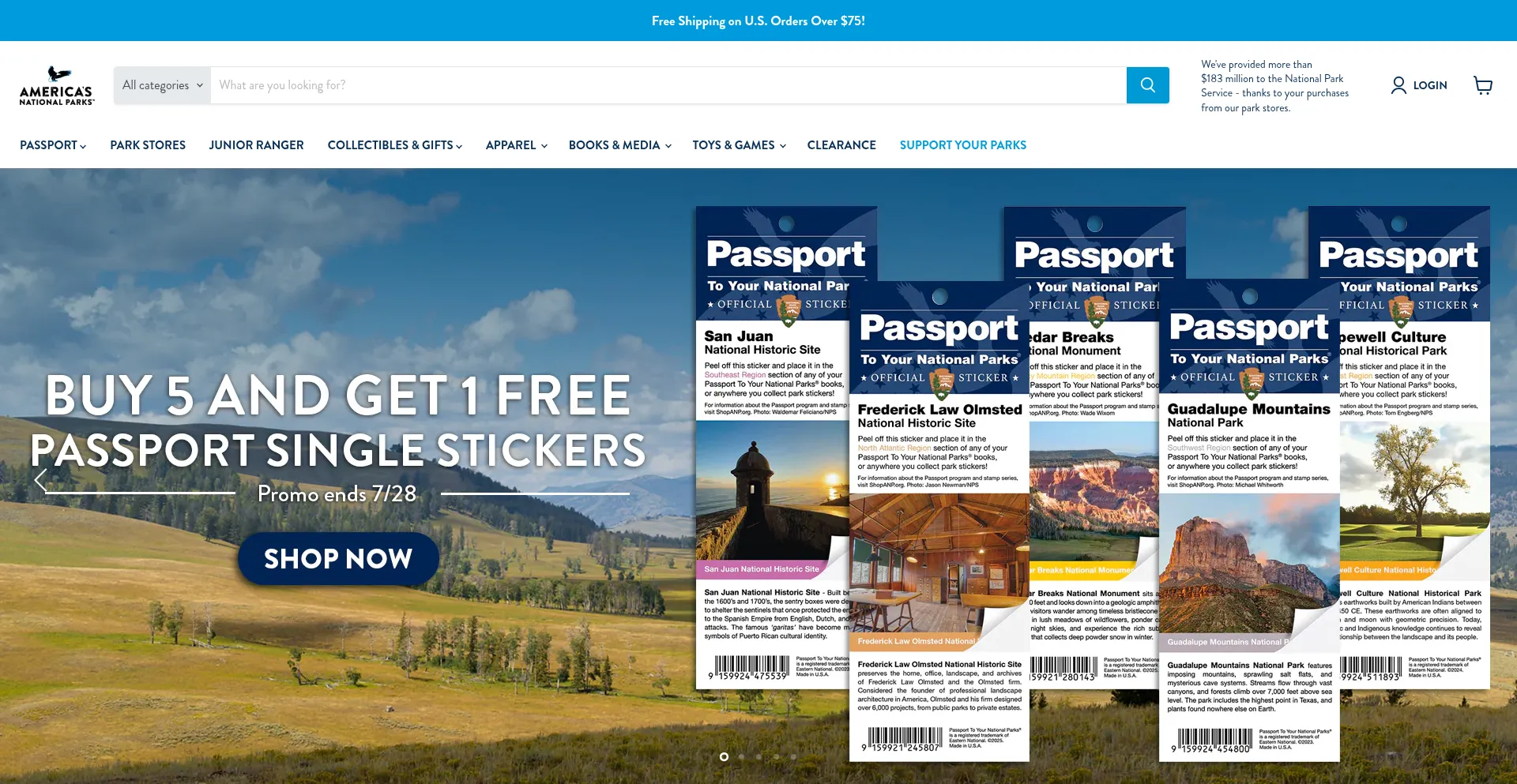 Website screenshot of Shop.americasnationalparks.org