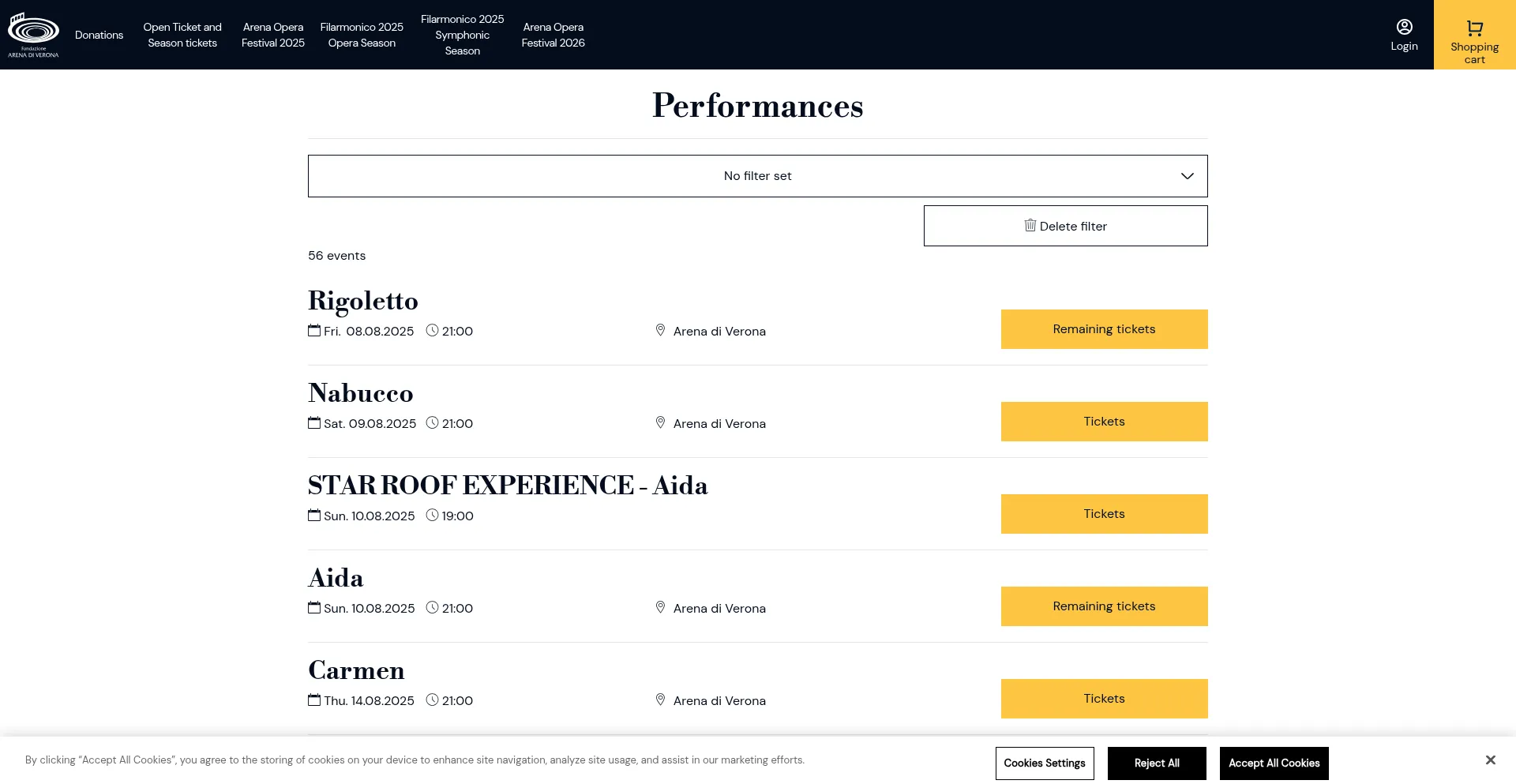 Website screenshot of Shop.arena.it