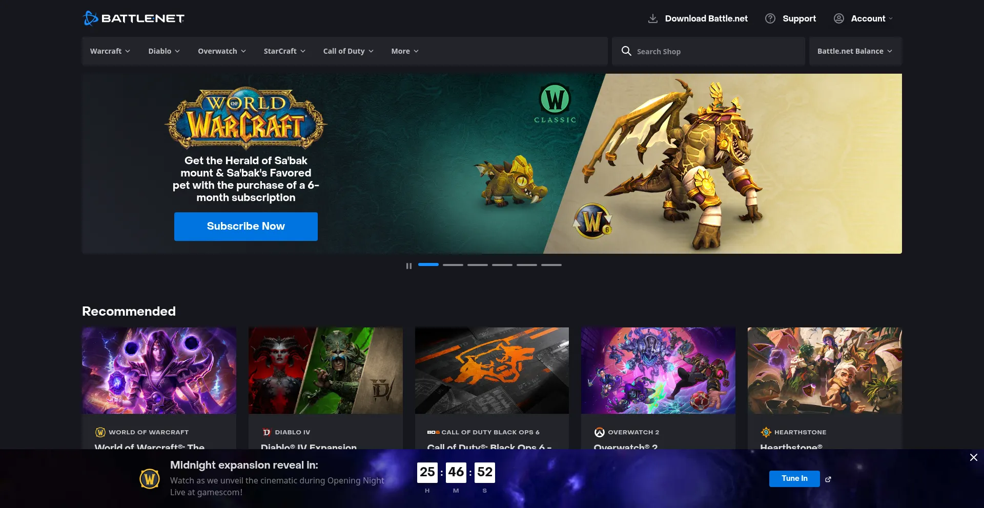 Website screenshot of Shop.battle.net