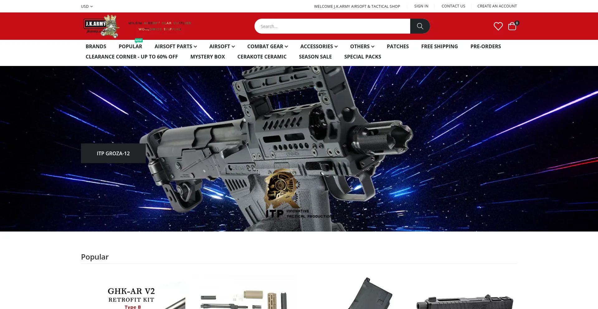 Website screenshot of Shop.jkarmy.com
