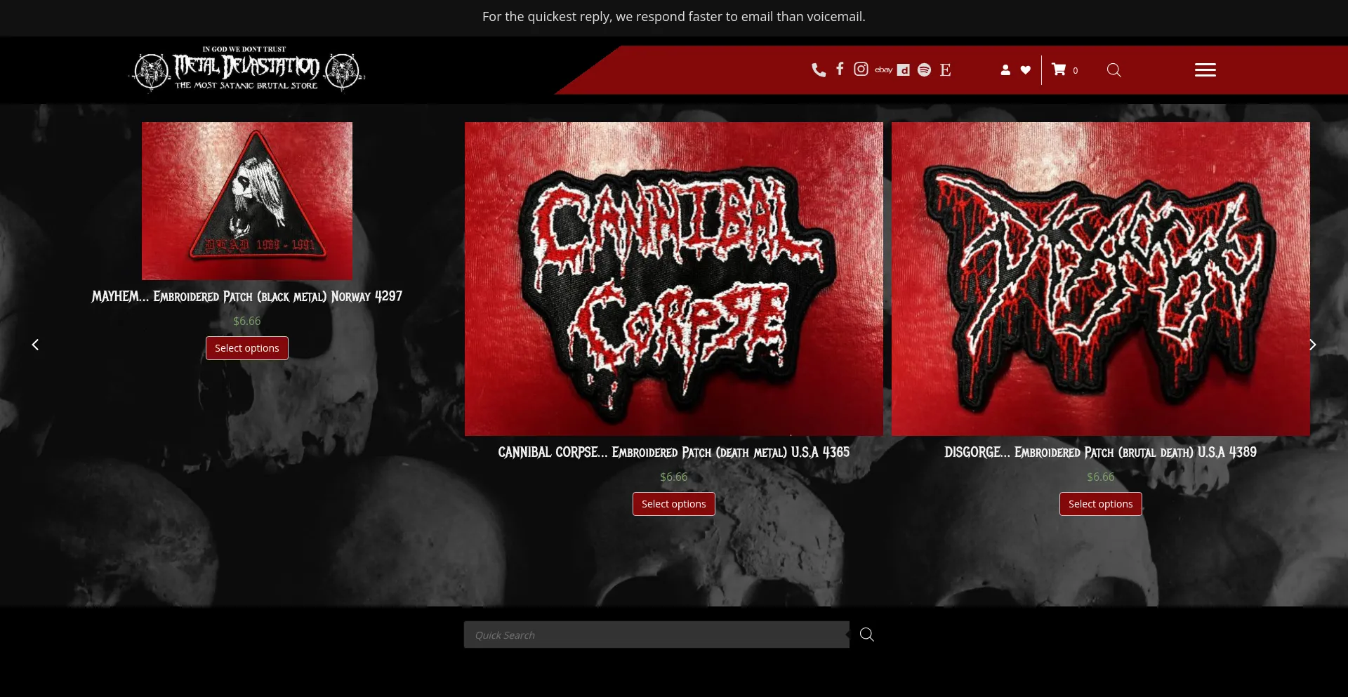 Website screenshot of Shop.metaldevastation.com