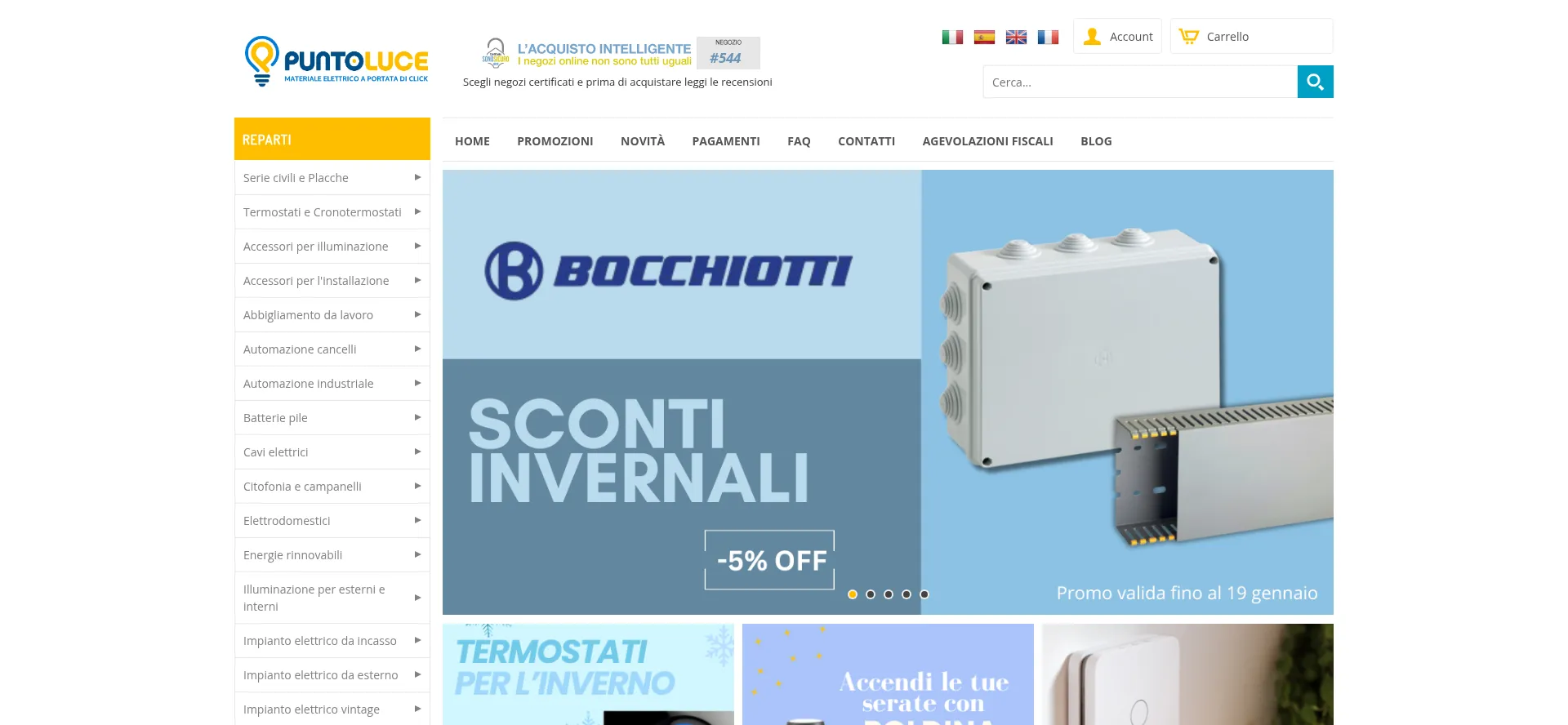 Website screenshot of Shop.puntoluce.net