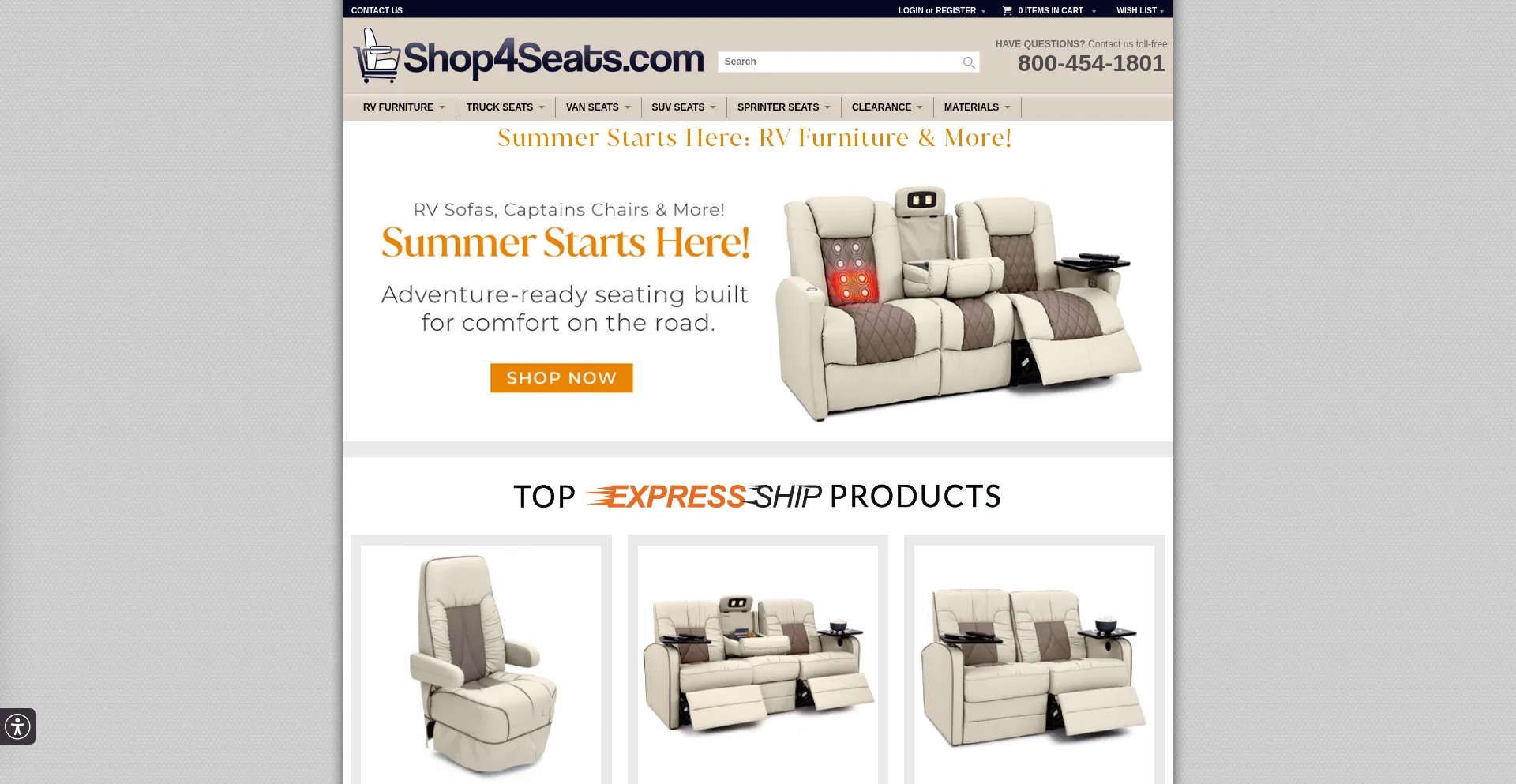Website screenshot of Shop4seats.com