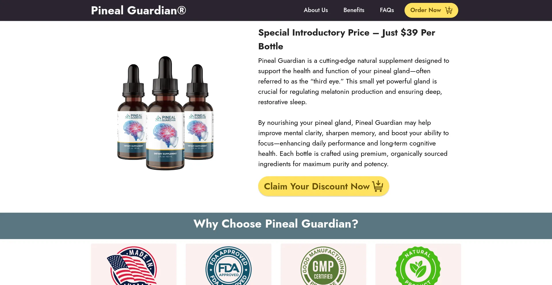 Website screenshot of Shop-pinealguardian.us