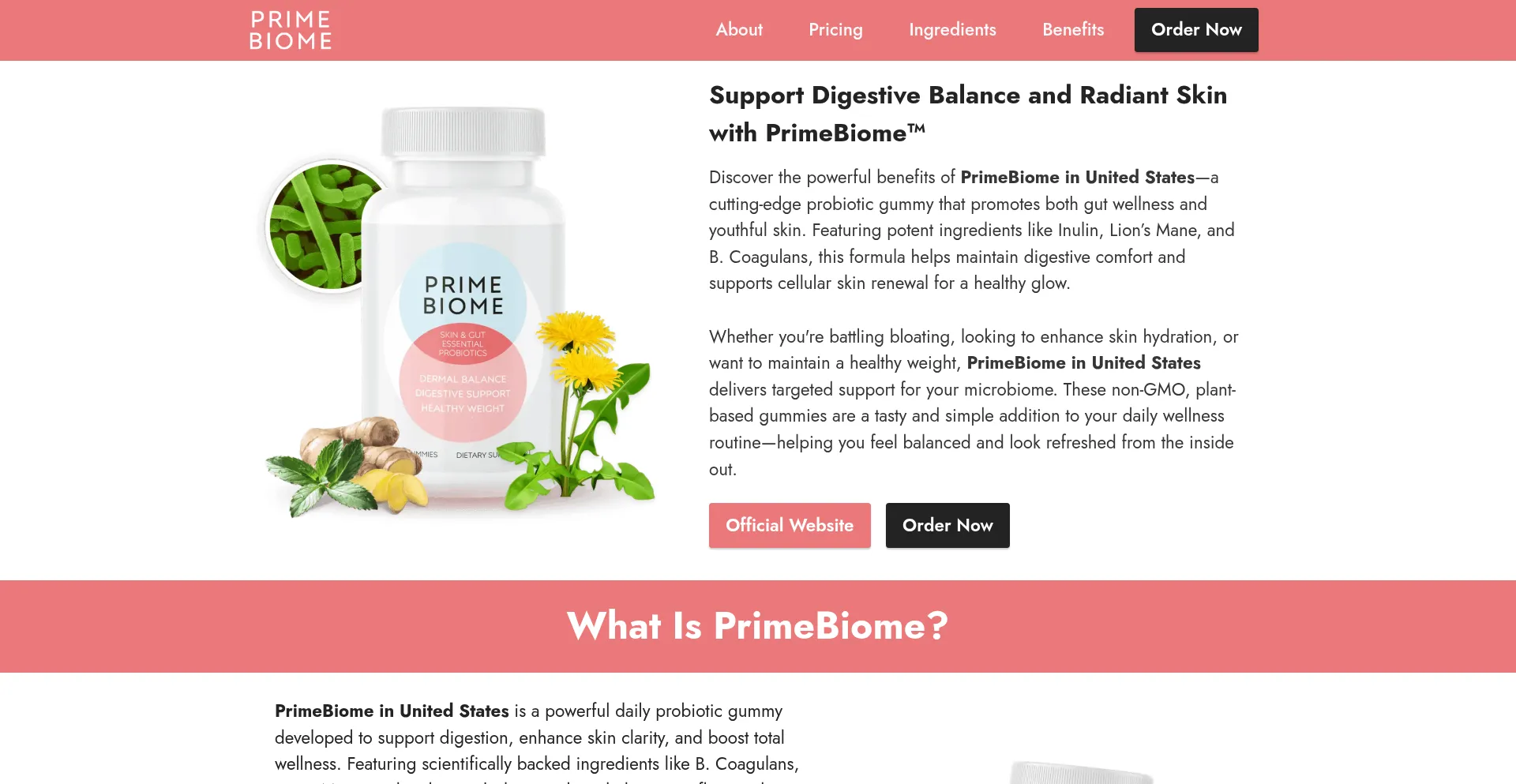 Website screenshot of Shop-primebiome.us