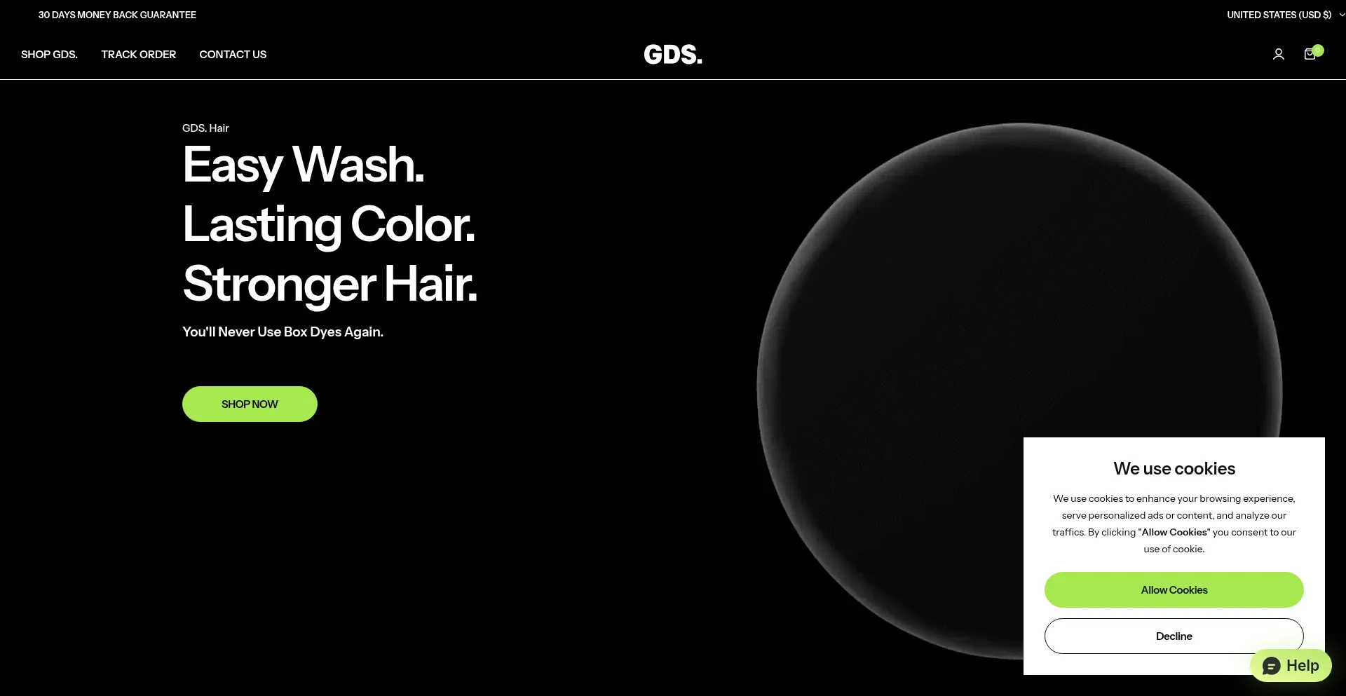 Website screenshot of Shopgdshair.com