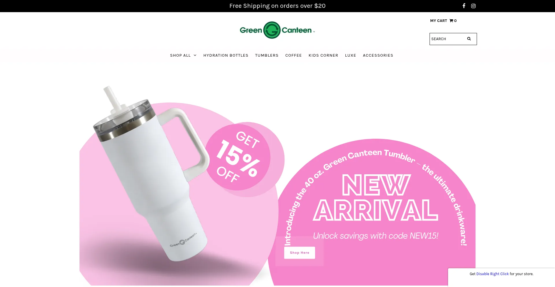 Website screenshot of Shopgreencanteen.com
