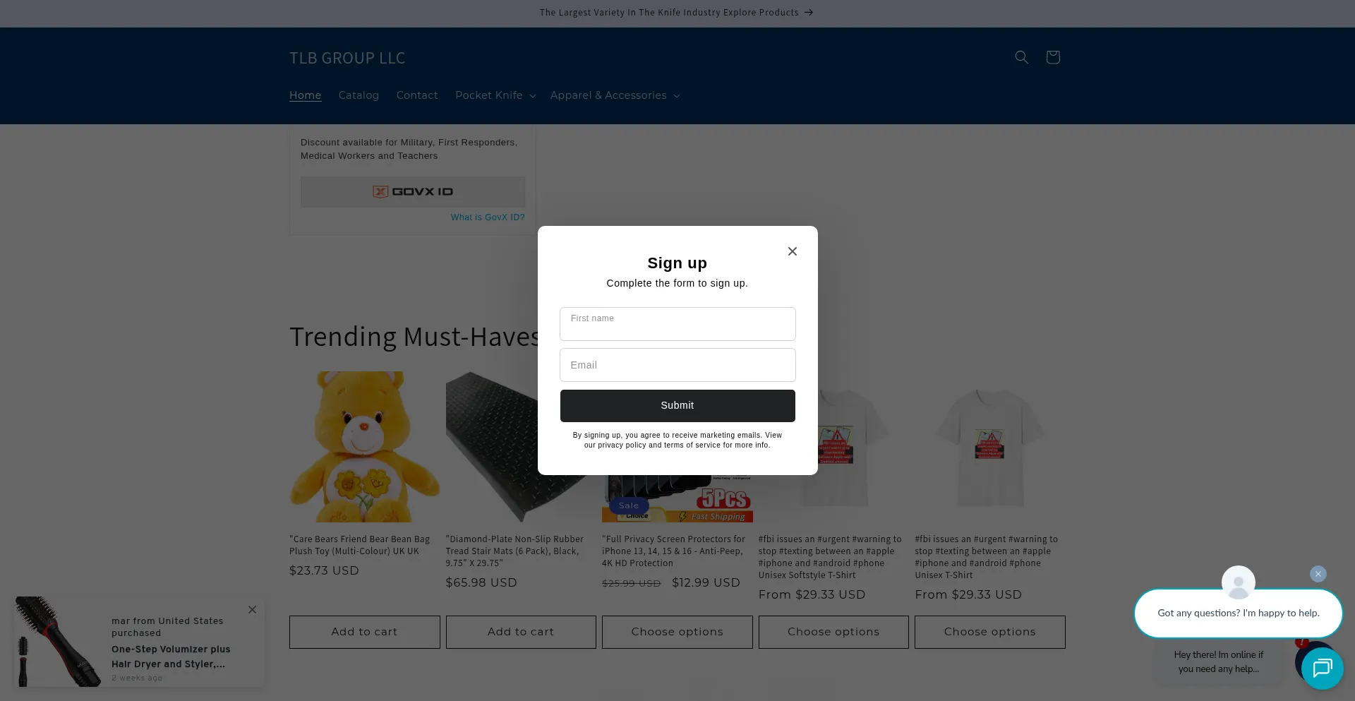 Website screenshot of Shopknife.shop