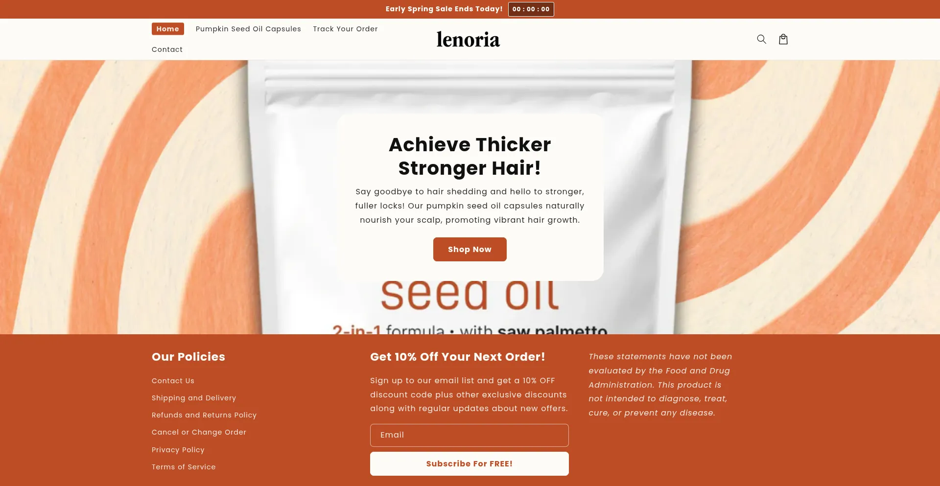 Website screenshot of Shoplenoria.com