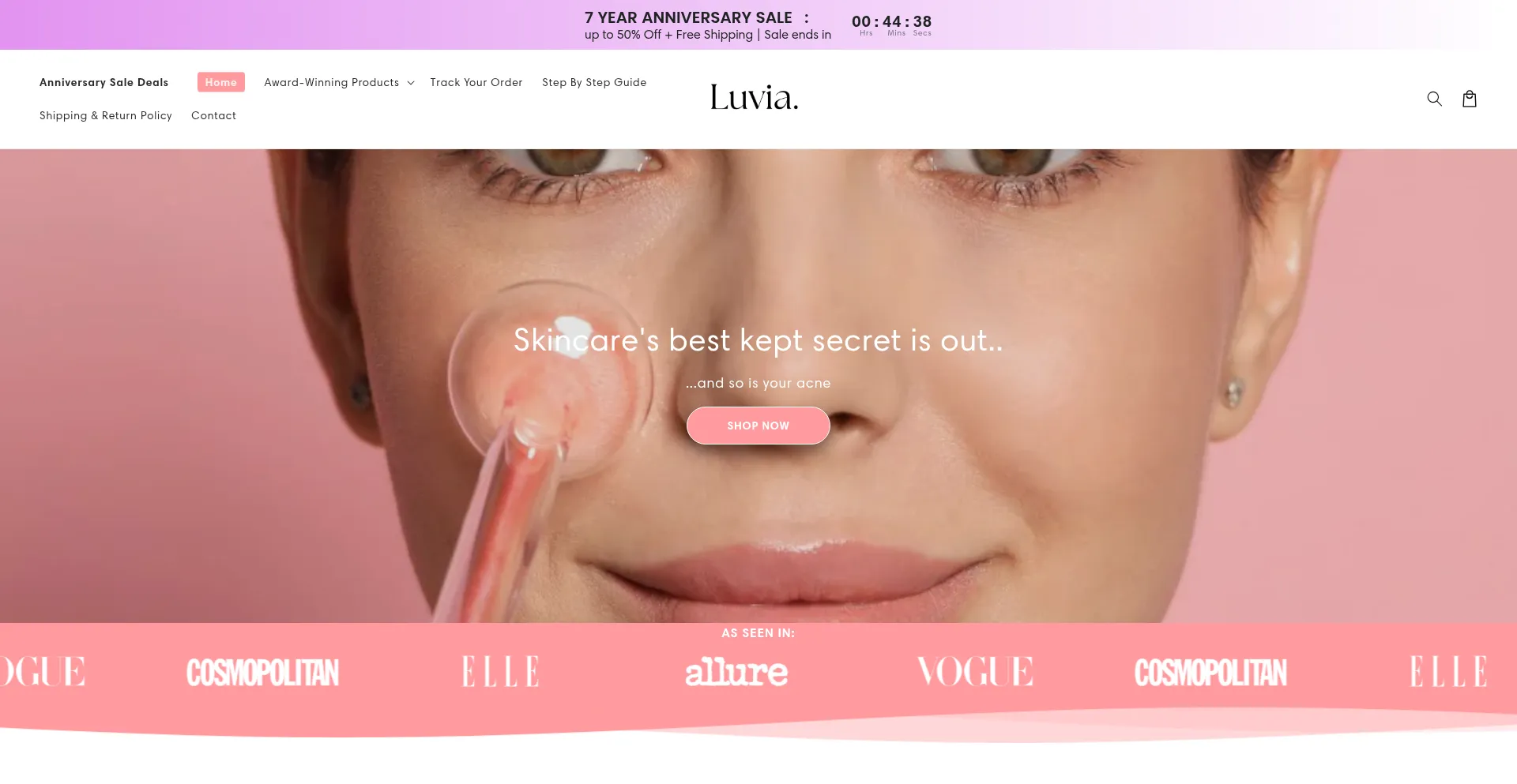 Website screenshot of Shopluvia.com