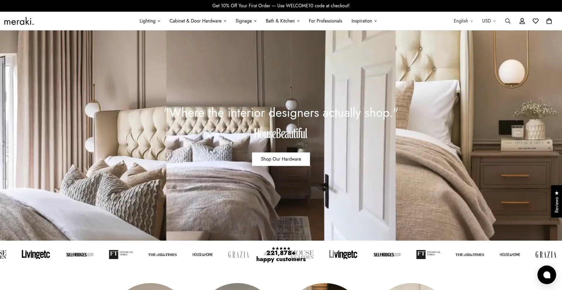 Website screenshot of Shopmeraki.com
