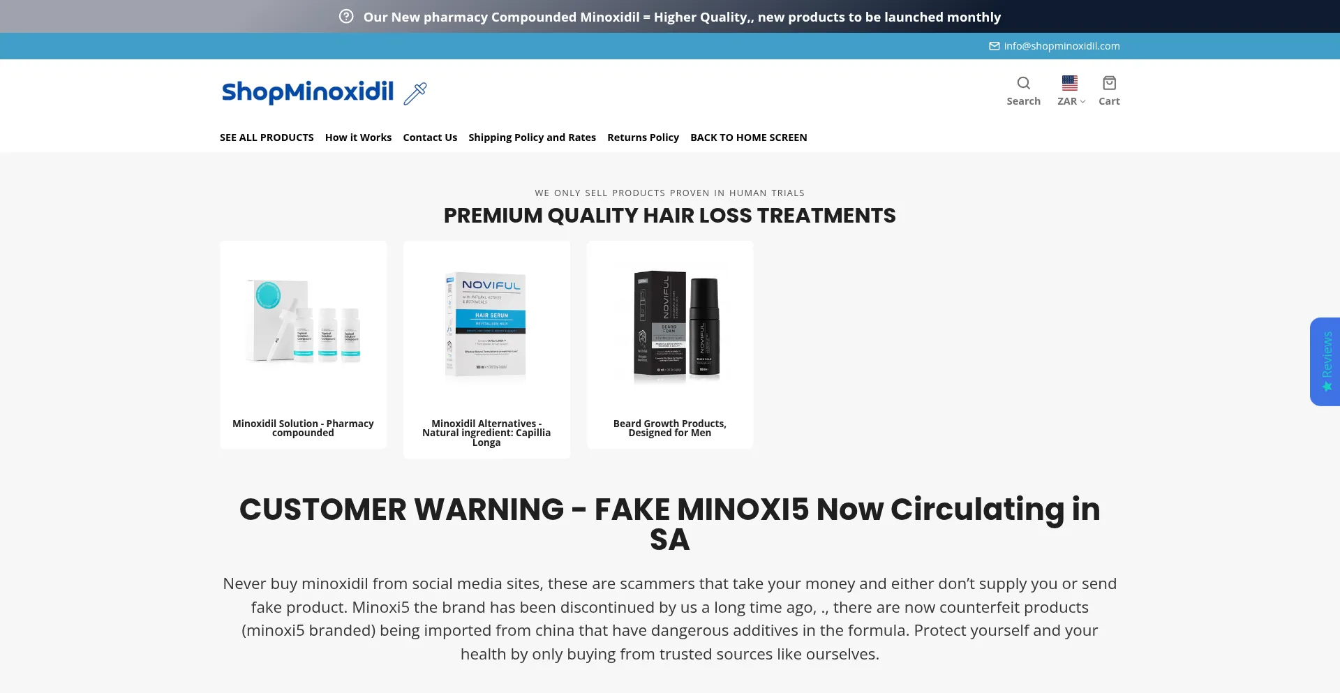 Website screenshot of Shopminoxidil.com