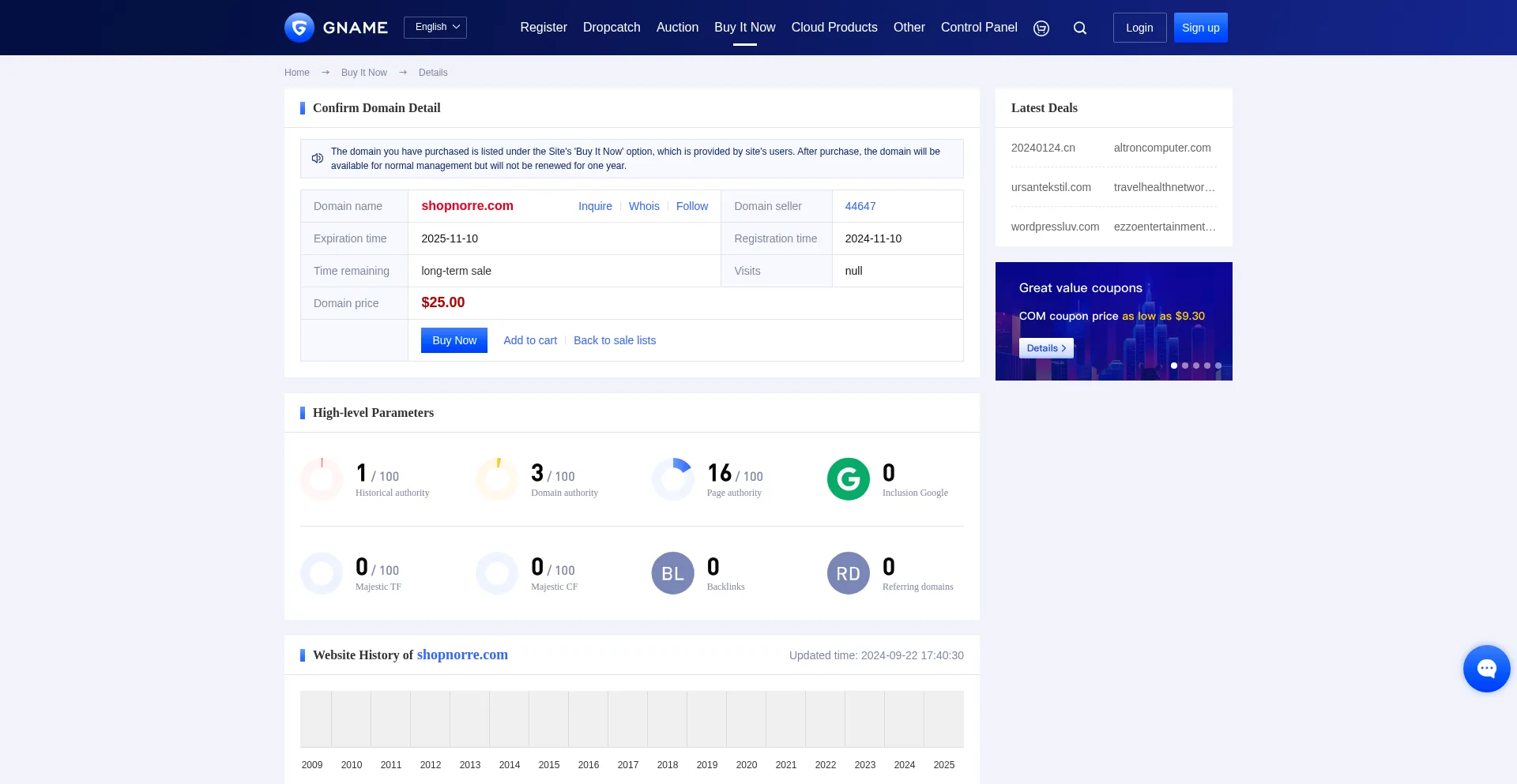 Website screenshot of Shopnorre.com