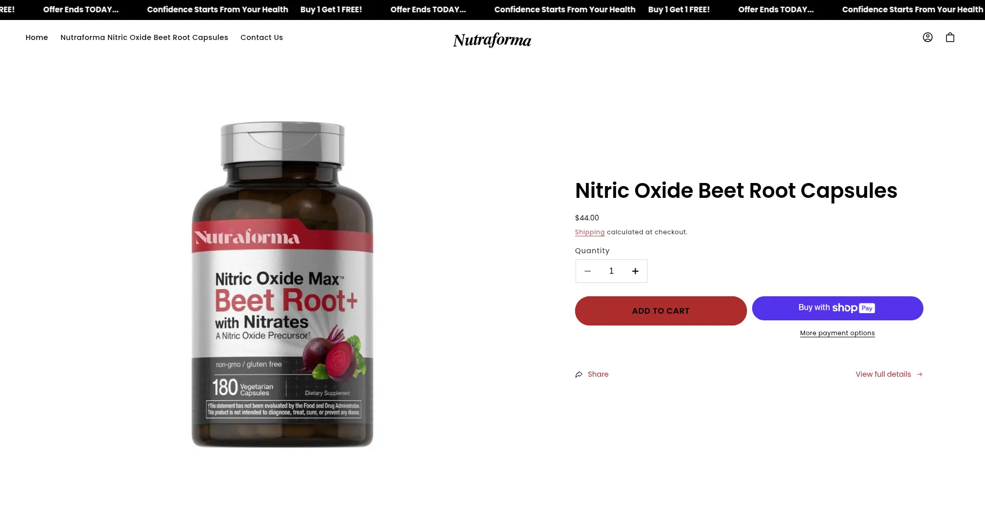 Website screenshot of Shopnutraforma.com