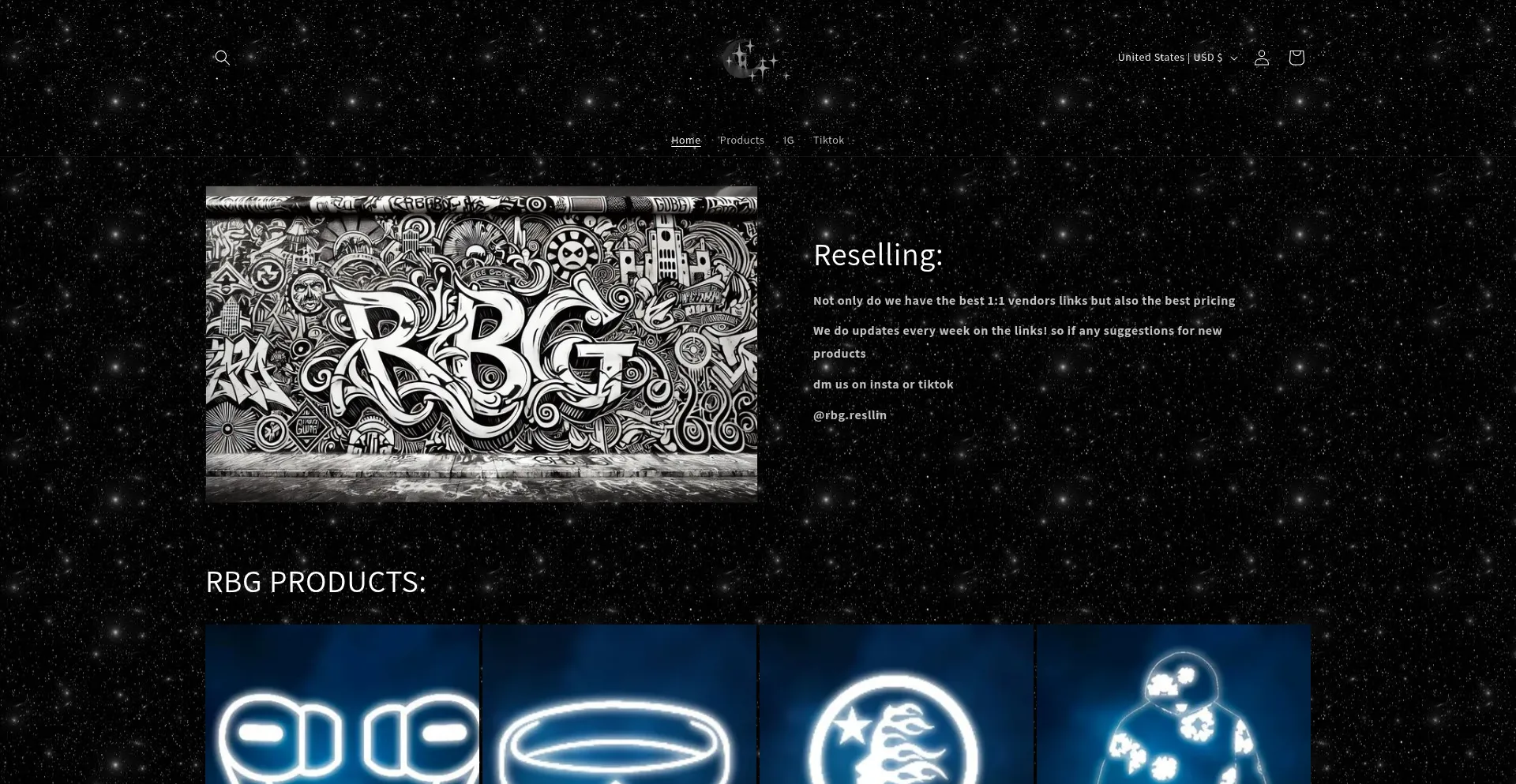 Website screenshot of Shoprbg.com