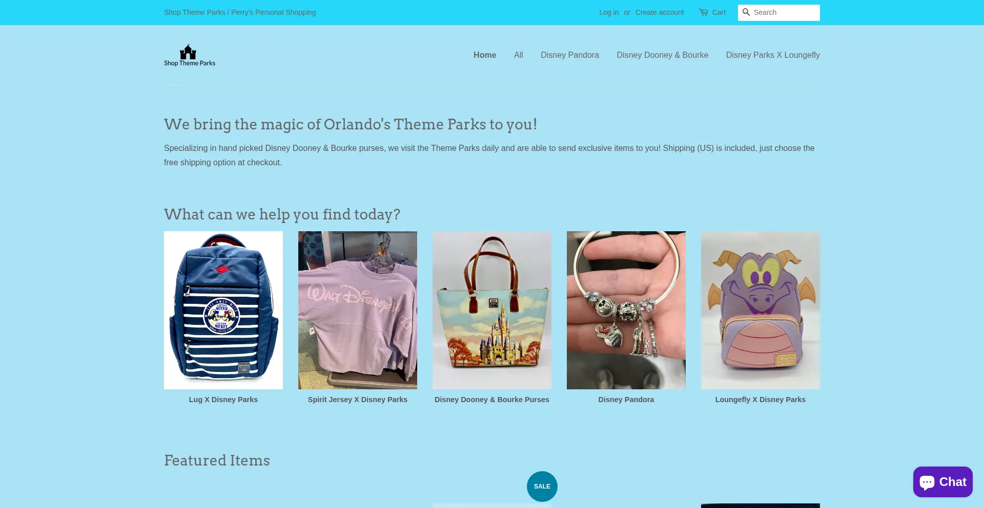 Website screenshot of Shopthemeparks.com