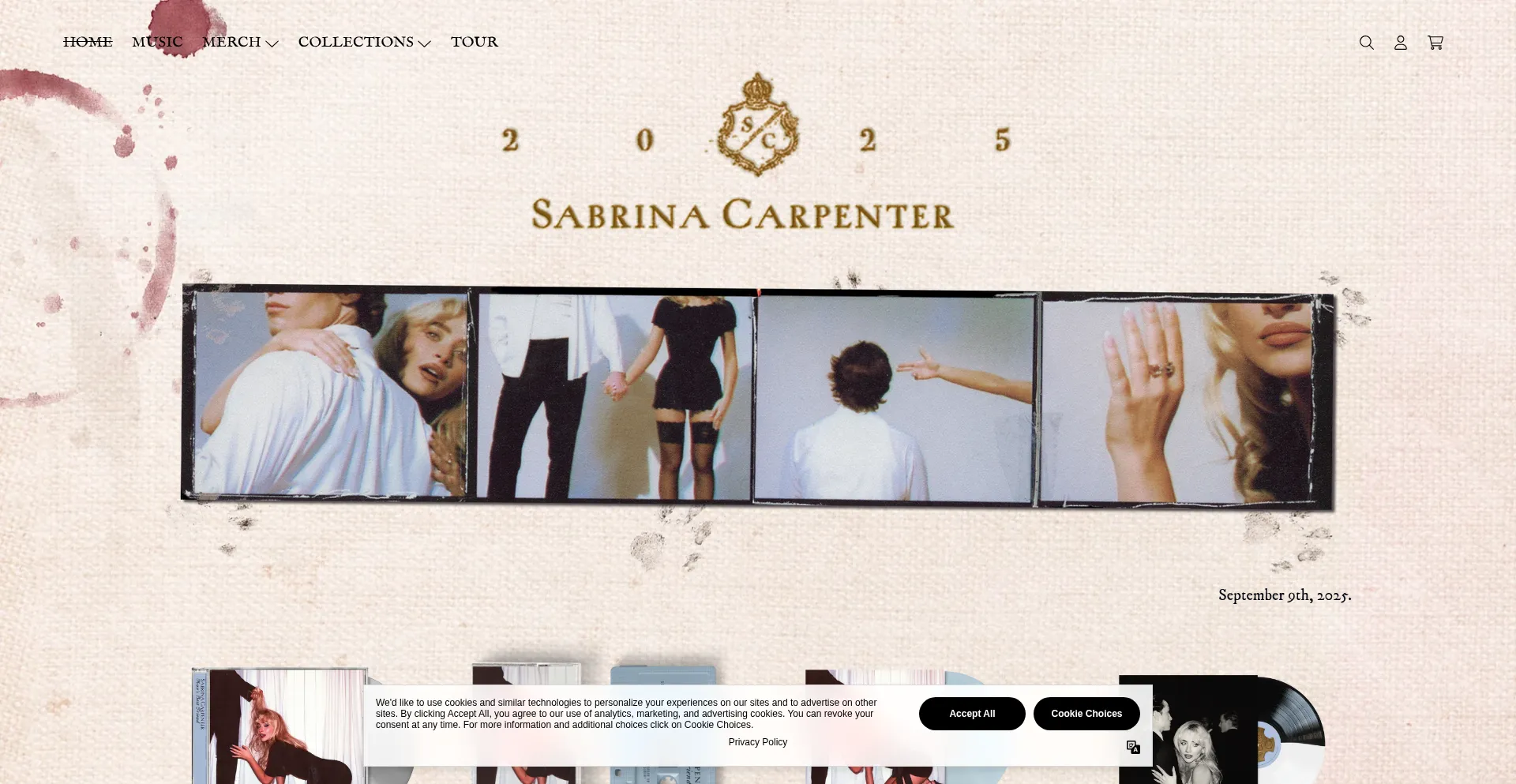 Website screenshot of Shopuk.sabrinacarpenter.com