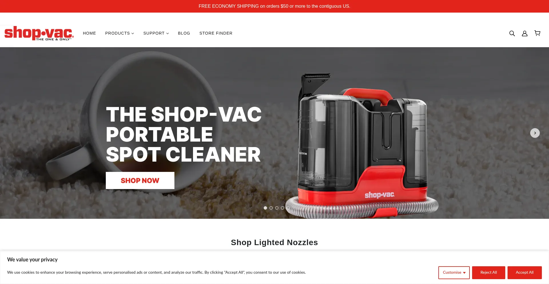 Website screenshot of Shopvac.com