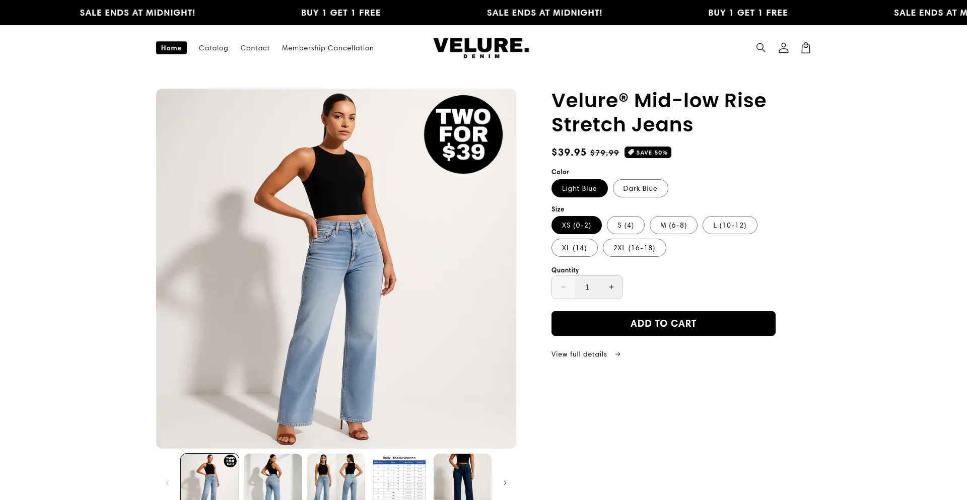 Website screenshot of Shopveluredenim.com