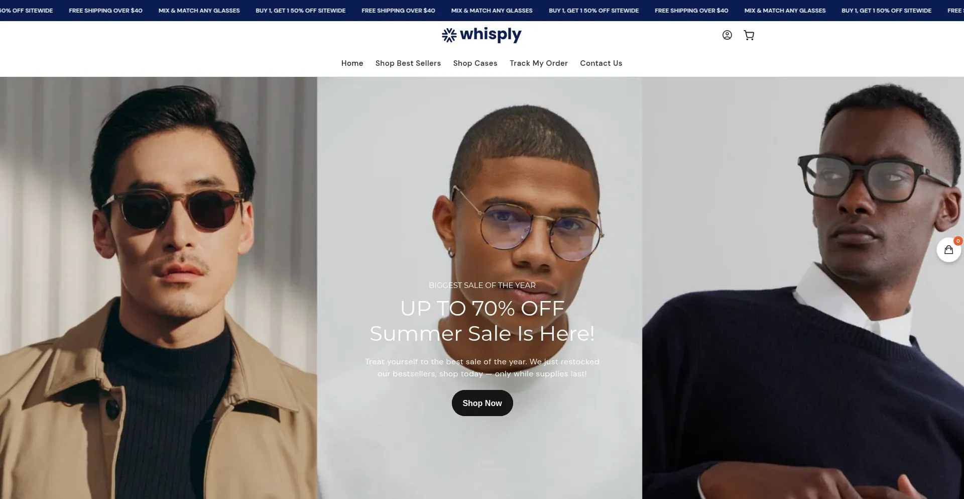 Website screenshot of Shopwhisply.com