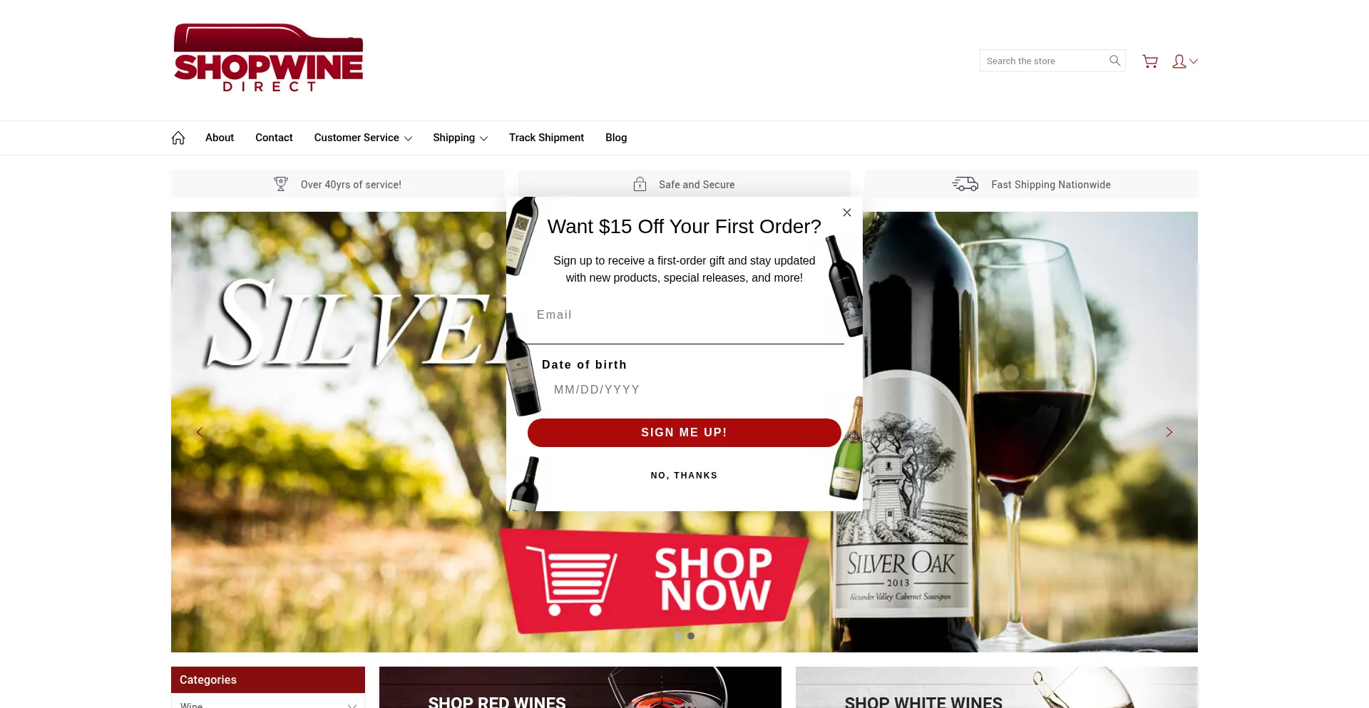 Website screenshot of Shopwinedirect.com