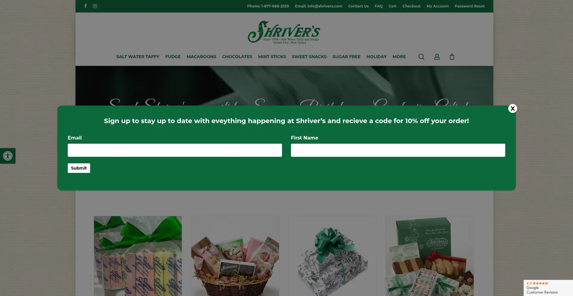 Website screenshot of Shrivers.com