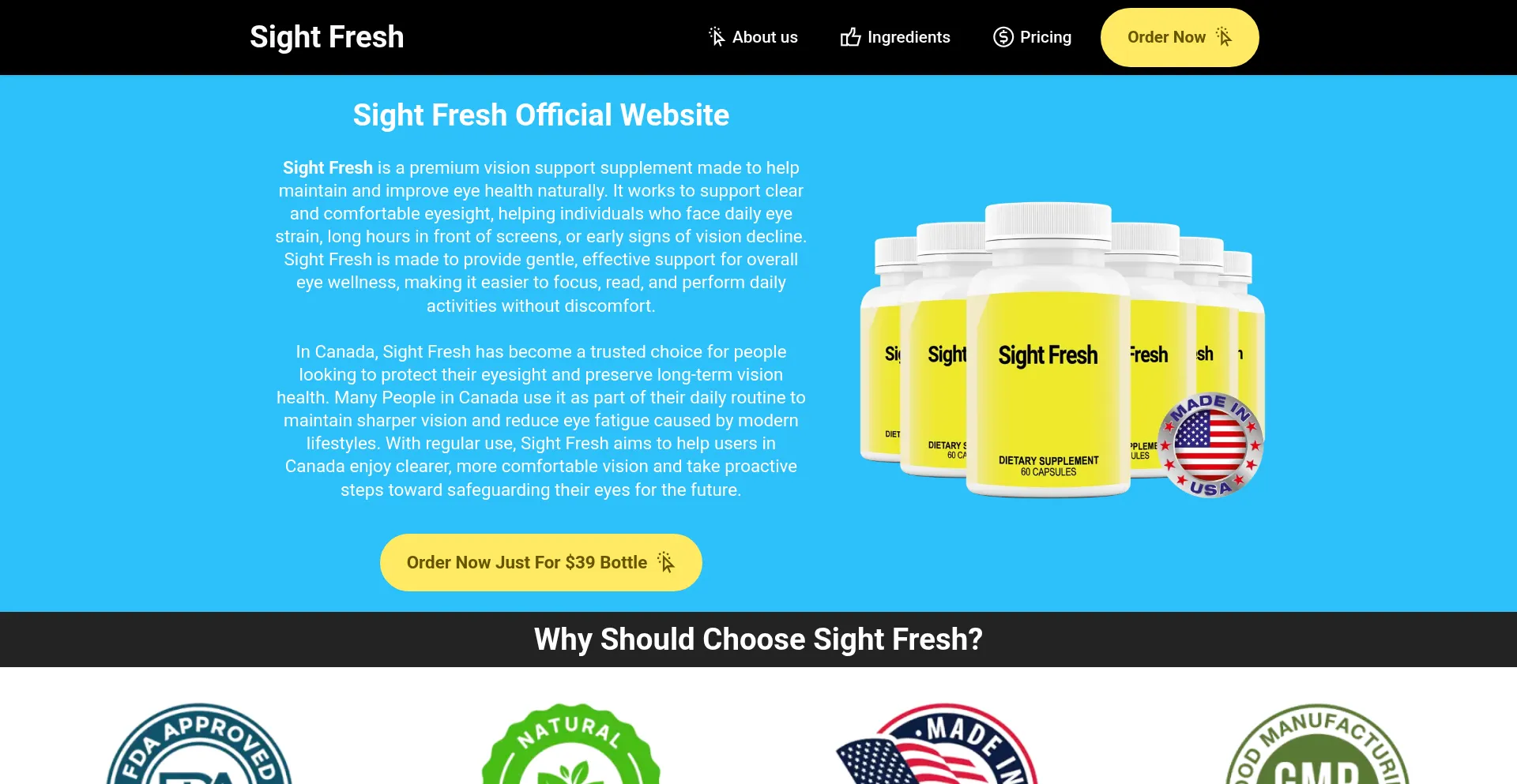 Website screenshot of Sight-fresh.ca