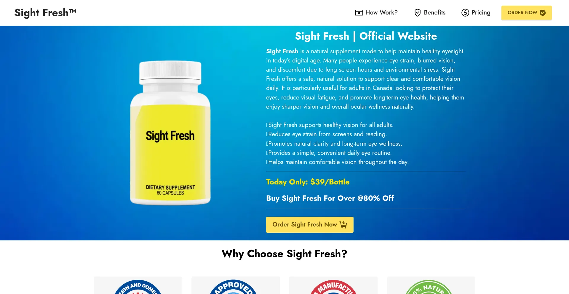 Website screenshot of Sightfresh.ca