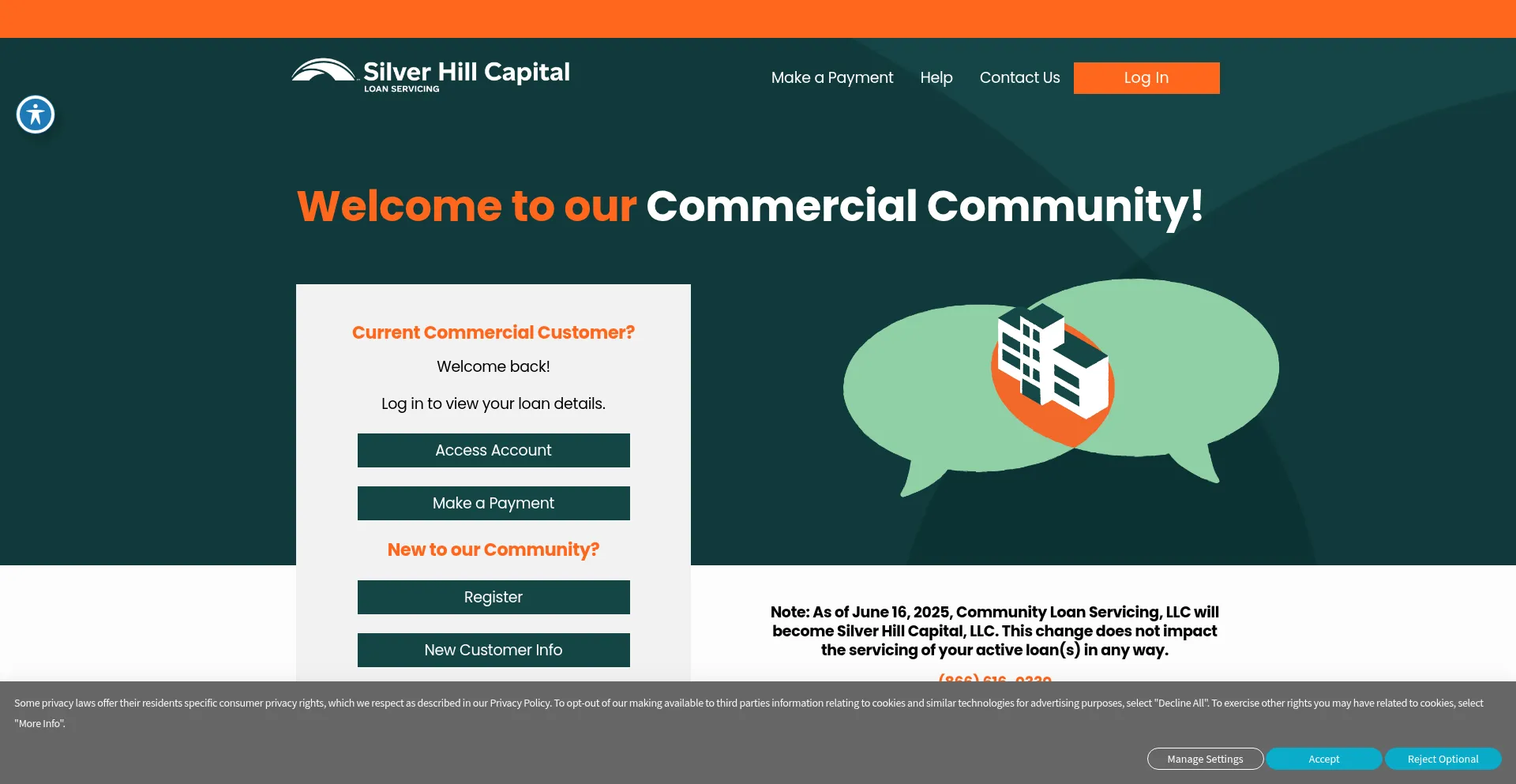 Website screenshot of Silverhillcapitalloanservicing.com