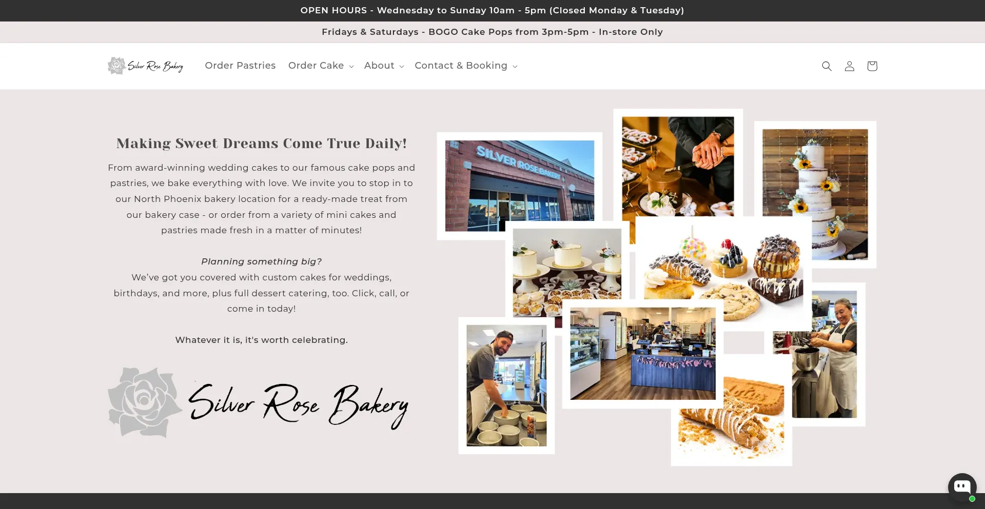 Website screenshot of Silverrosebakery.com