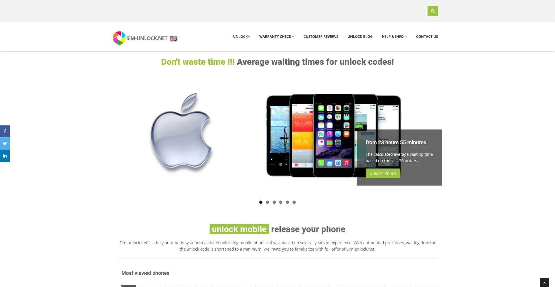 Website screenshot of Sim-unlock.net