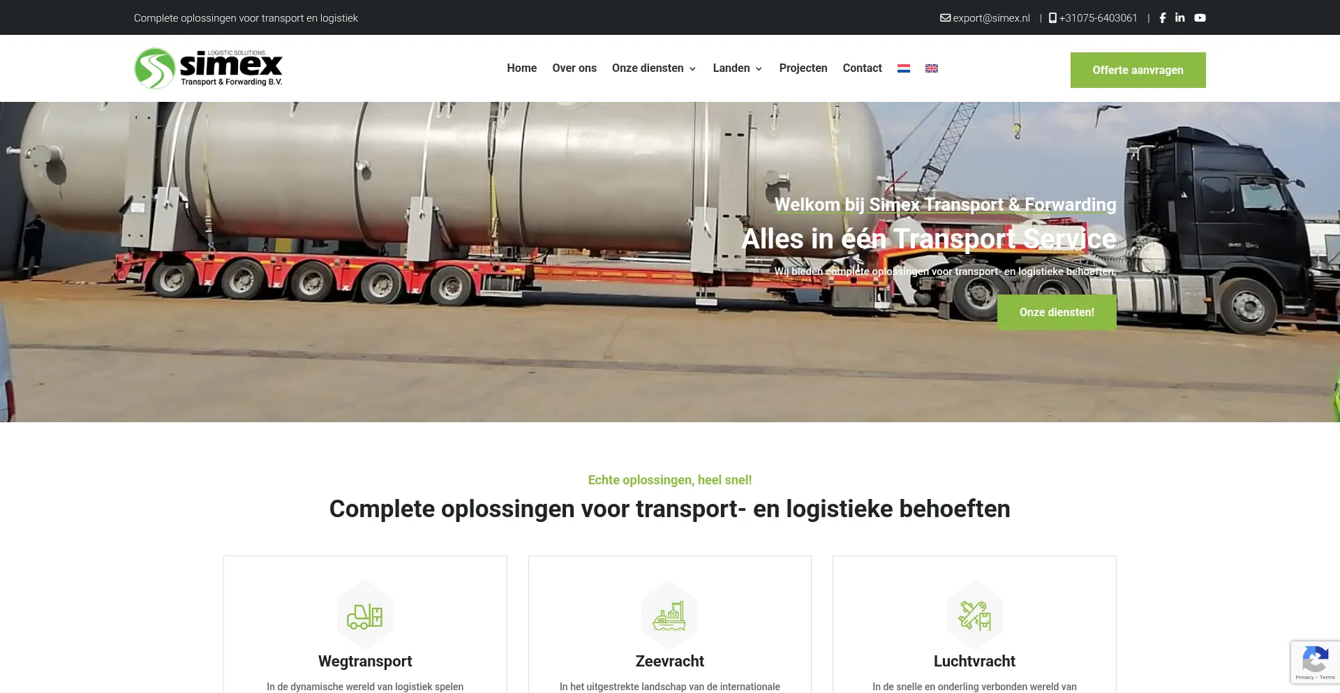 Website screenshot of Simex-transport.com