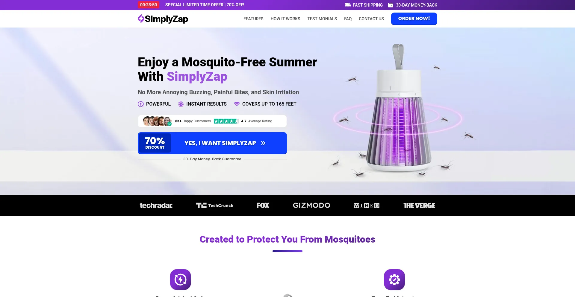 Website screenshot of Simplyzap.com