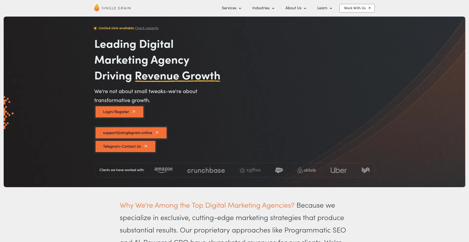Website screenshot of Singlegraindatabiz.com