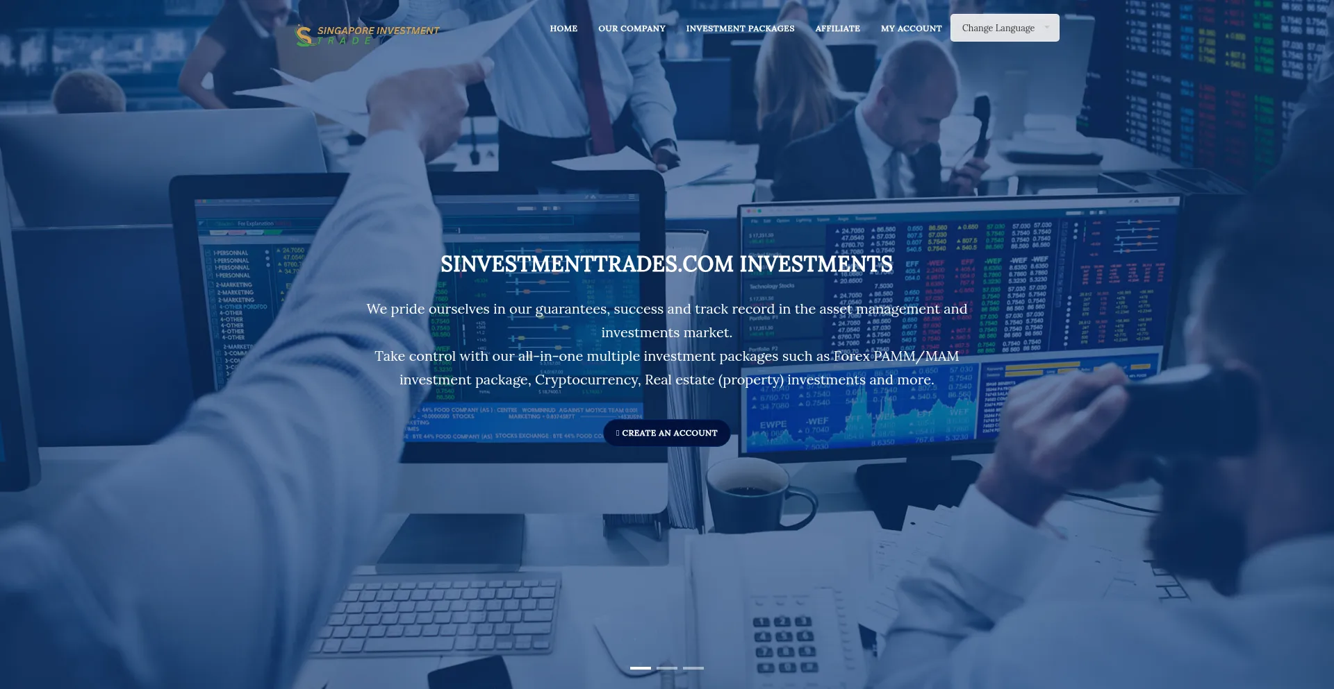 Website screenshot of Sinvestmenttrades.com