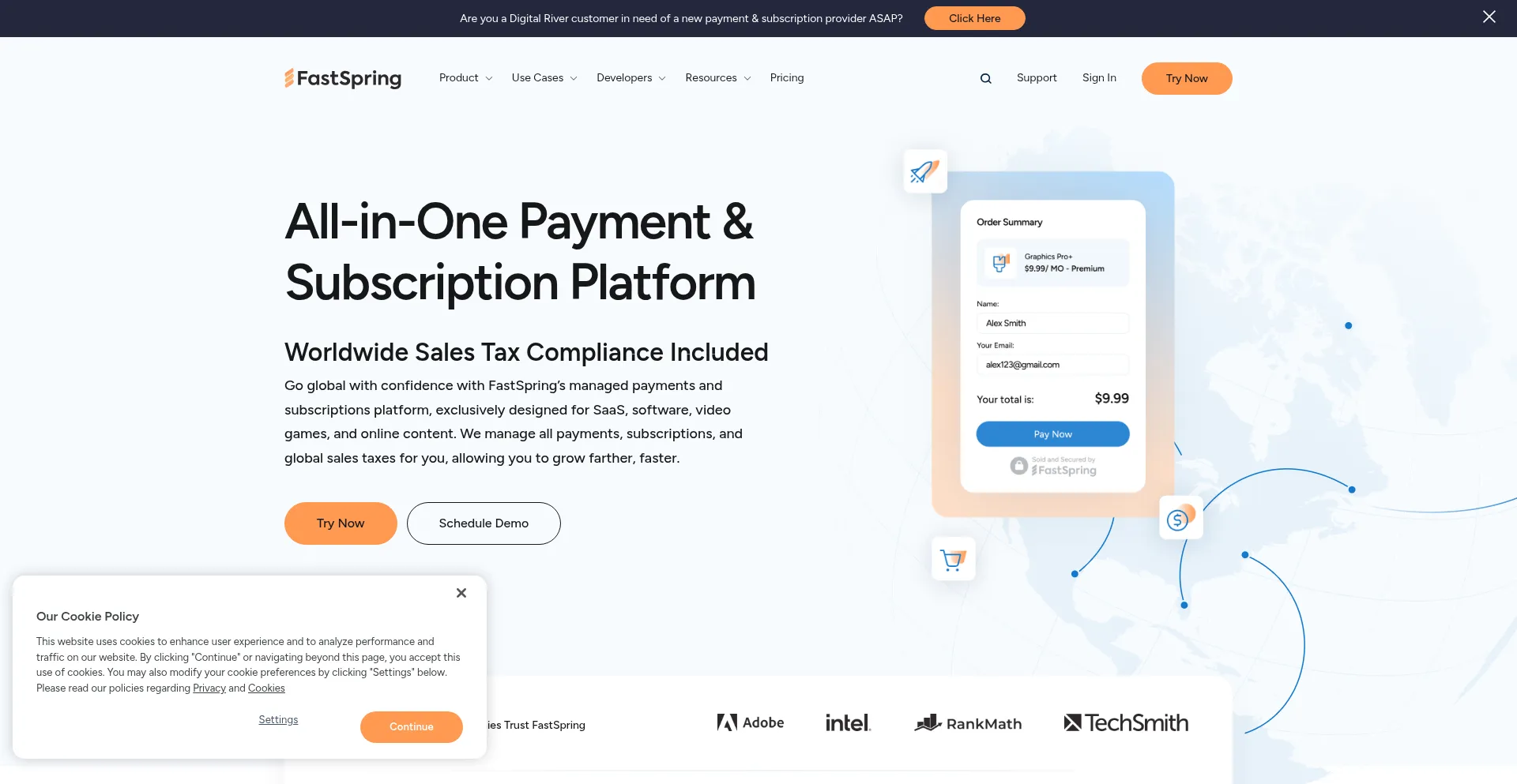 Website screenshot of Sites.fastspring.com