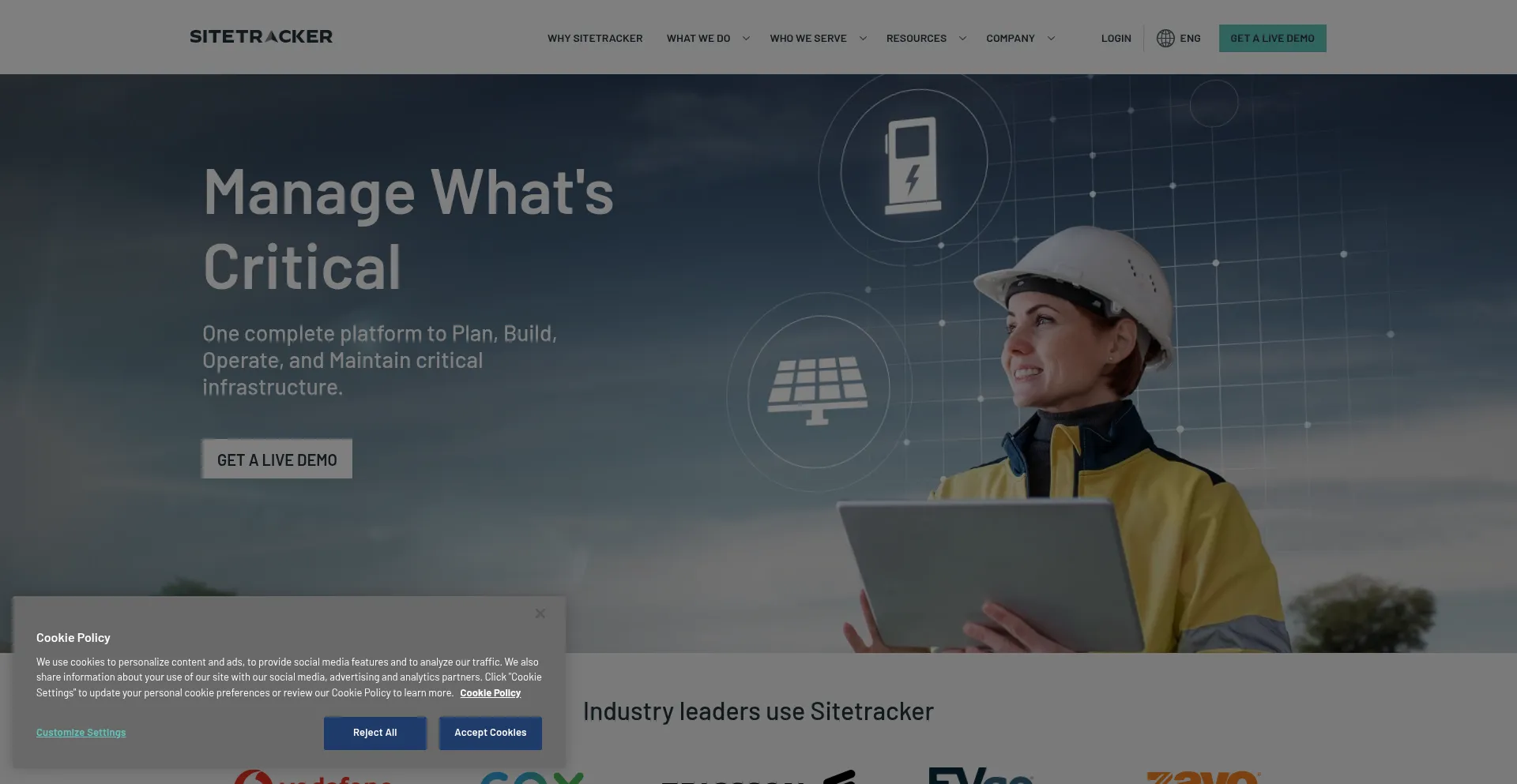 Website screenshot of Sitetracker.com